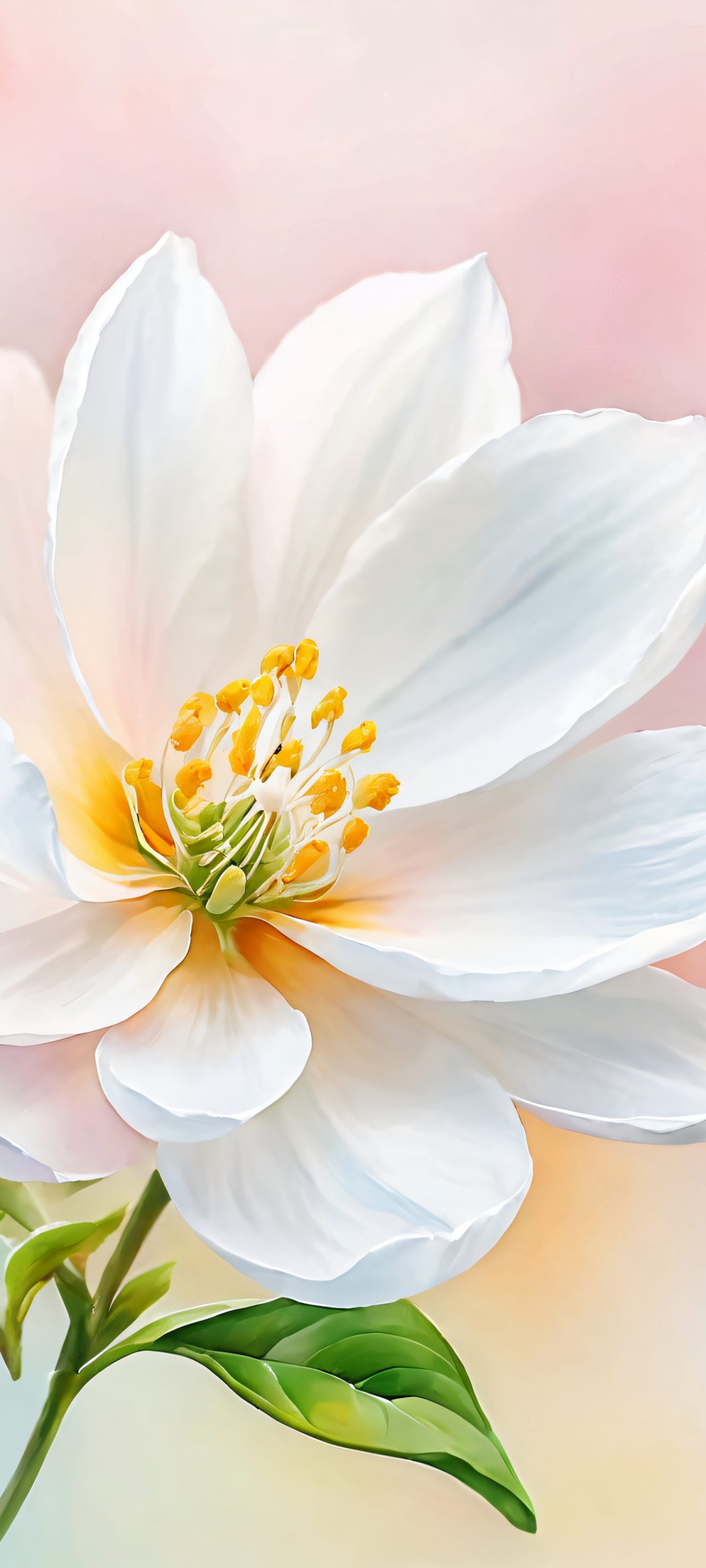 Delicate, white watercolor blooms on a soft, pastel background, perfectly suited for iPhone and Android home screens.