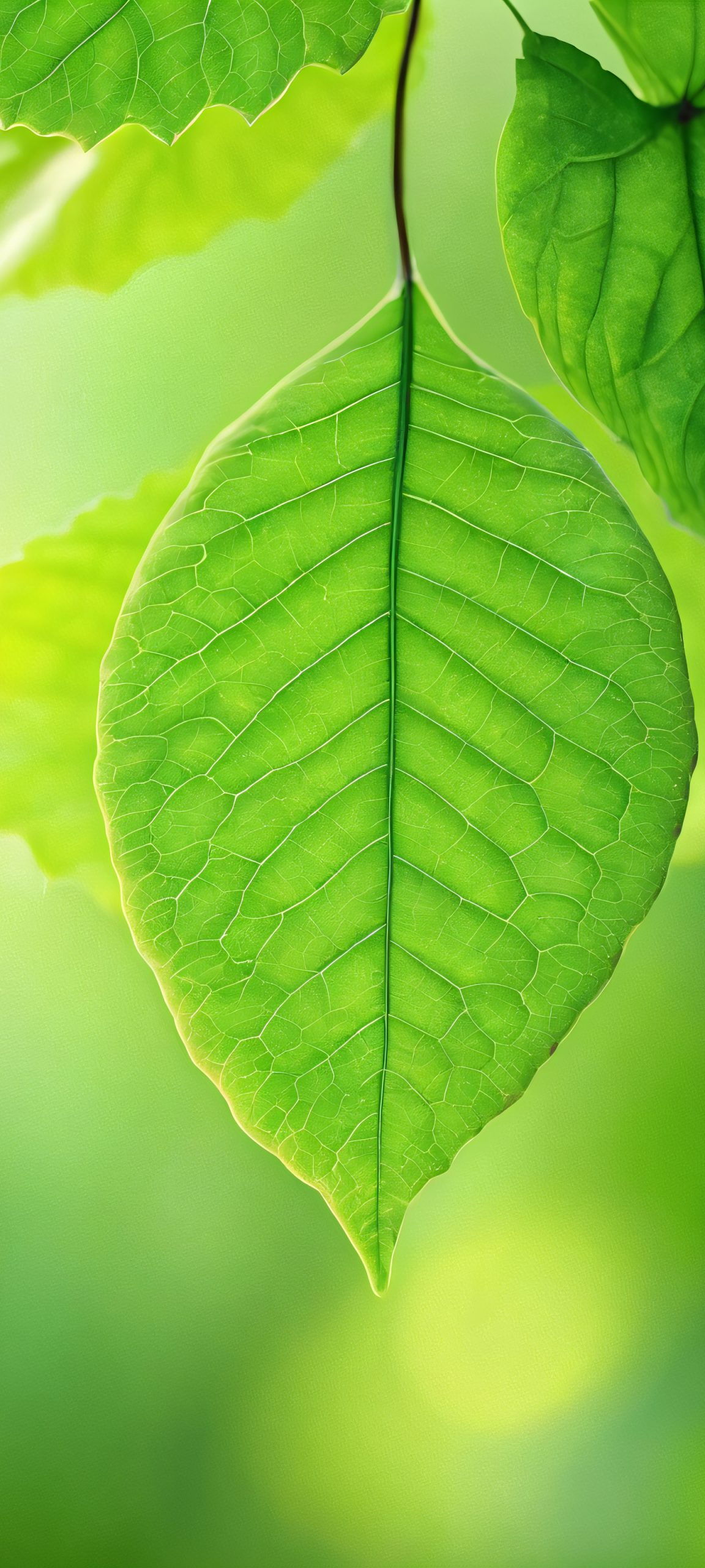 iPhone and Android users will love this breathtaking vertical mobile wallpaper of a realistic forest landscape, with soft light and stunning green hues.