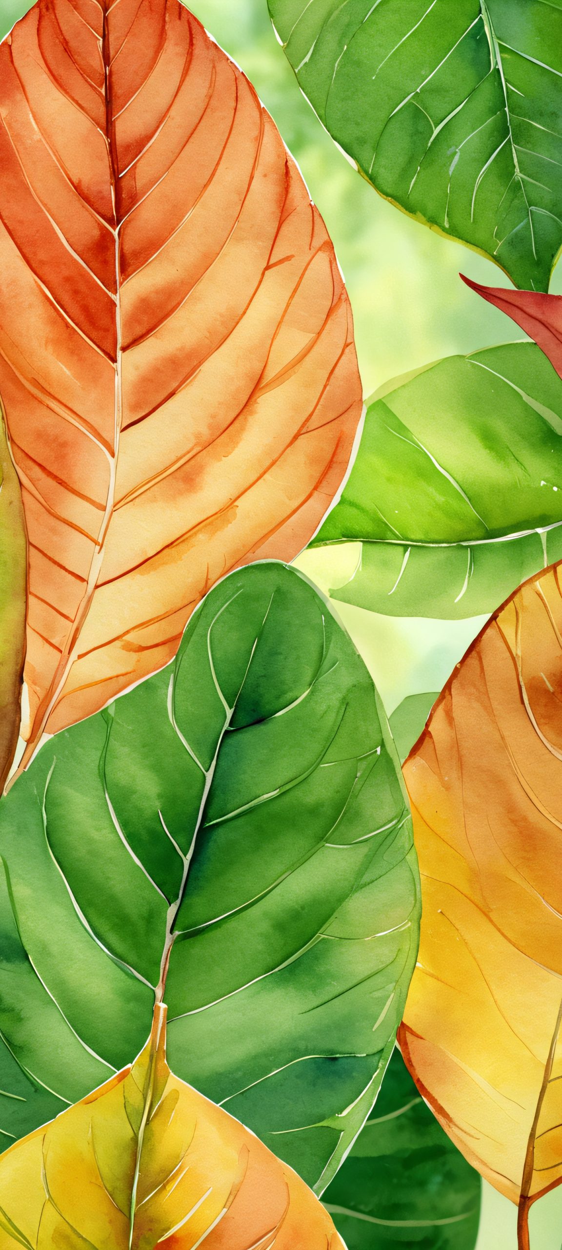 A stunning watercolor depiction of leaves and forest scenery, perfect for iPhone/Android home screens.