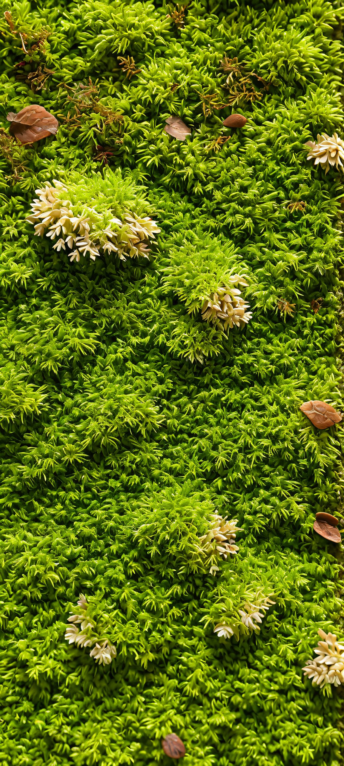 A serene moss-covered forest floor for your iPhone or Android home screen, featuring soft dappled earth tones.