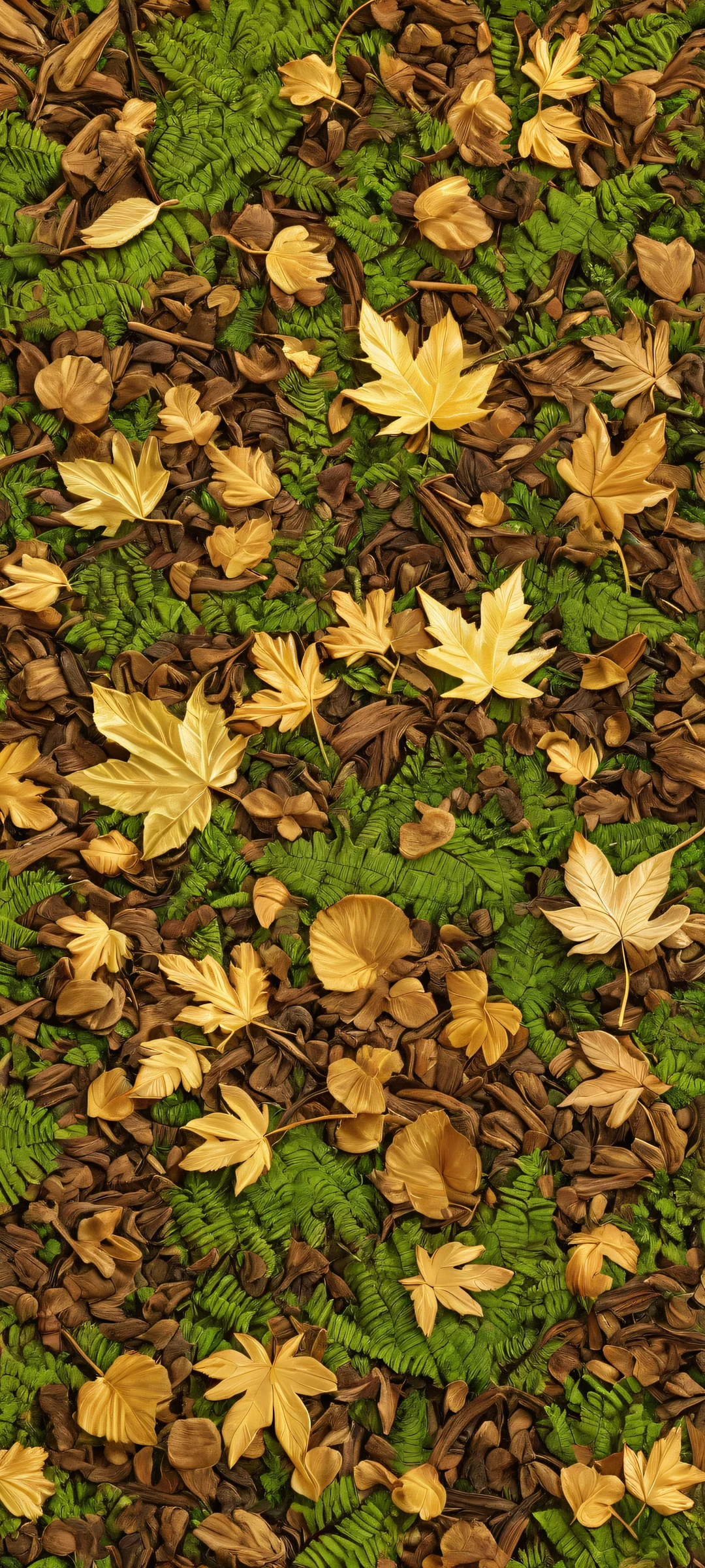 Whispers of the Woods 2K QHD Home Screen A serene iPhone/Android wallpaper featuring a shaded old-growth woodland scene with soft golden hues.