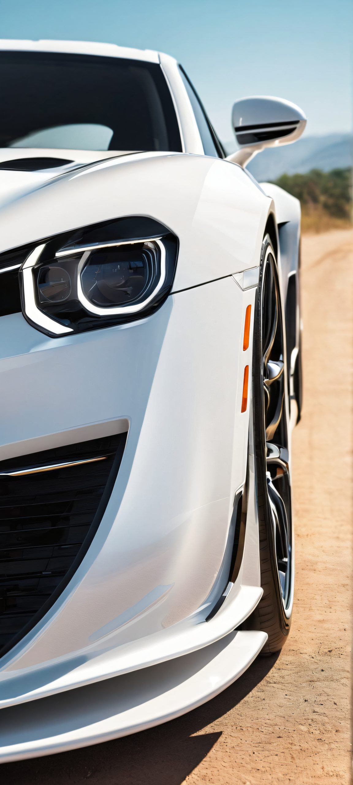 A stunning white car parked outside on a bright sunny day. Perfectly optimized for iPhone, Android and Samsung Galaxy home screens.