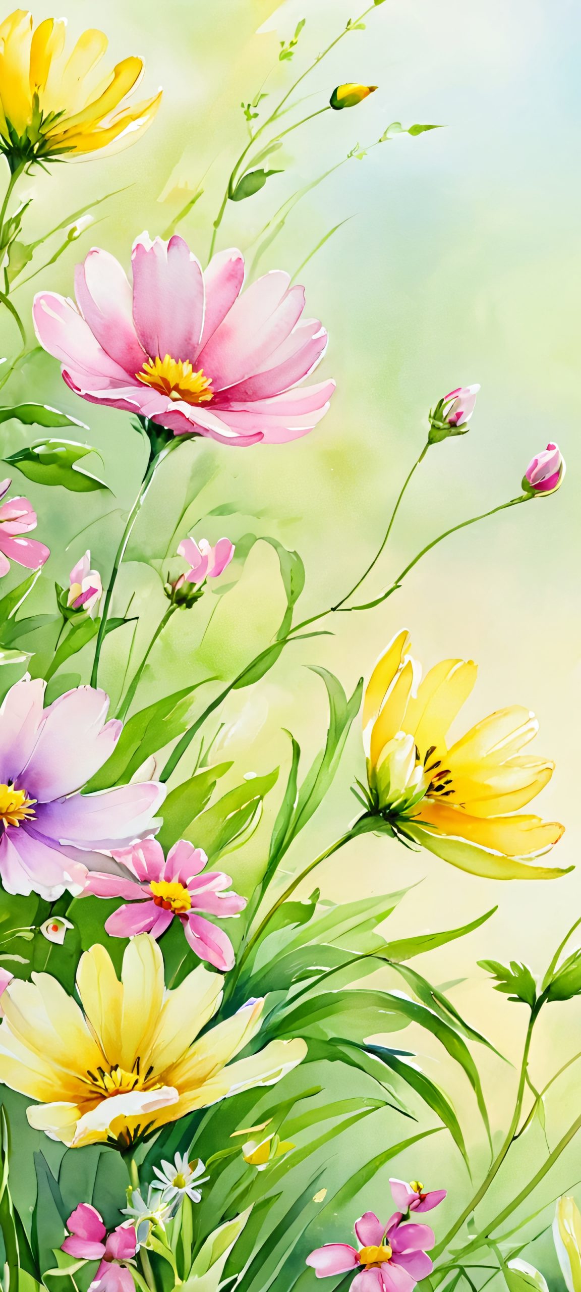 Delightful iPhone/Android wallpaper featuring vibrant wildflowers and lush greenery, perfect for a serene mobile experience.