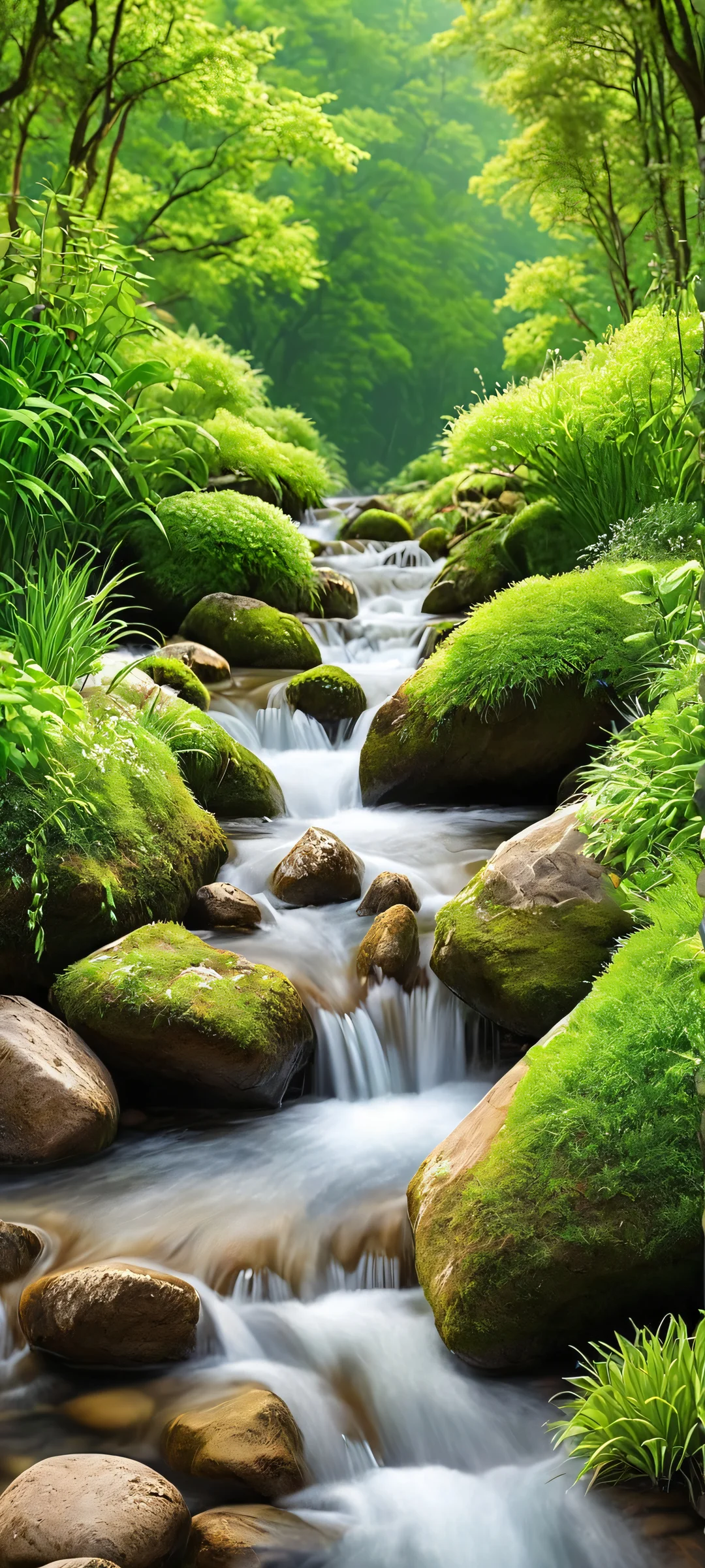 Breathtaking vertical mobile phone wallpaper featuring a serene wildlife and stream scene, perfectly suited for iPhone or Android devices.