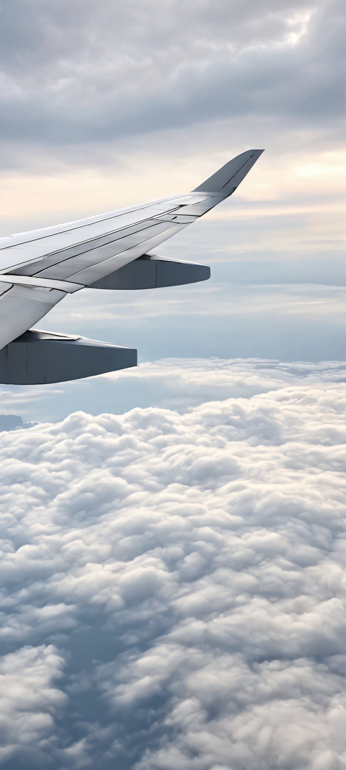 Winged Serenity QHD Smartphone Background Airplane wing silhouette against a cloudy sky - perfectly optimized for iPhone and Android home screens.