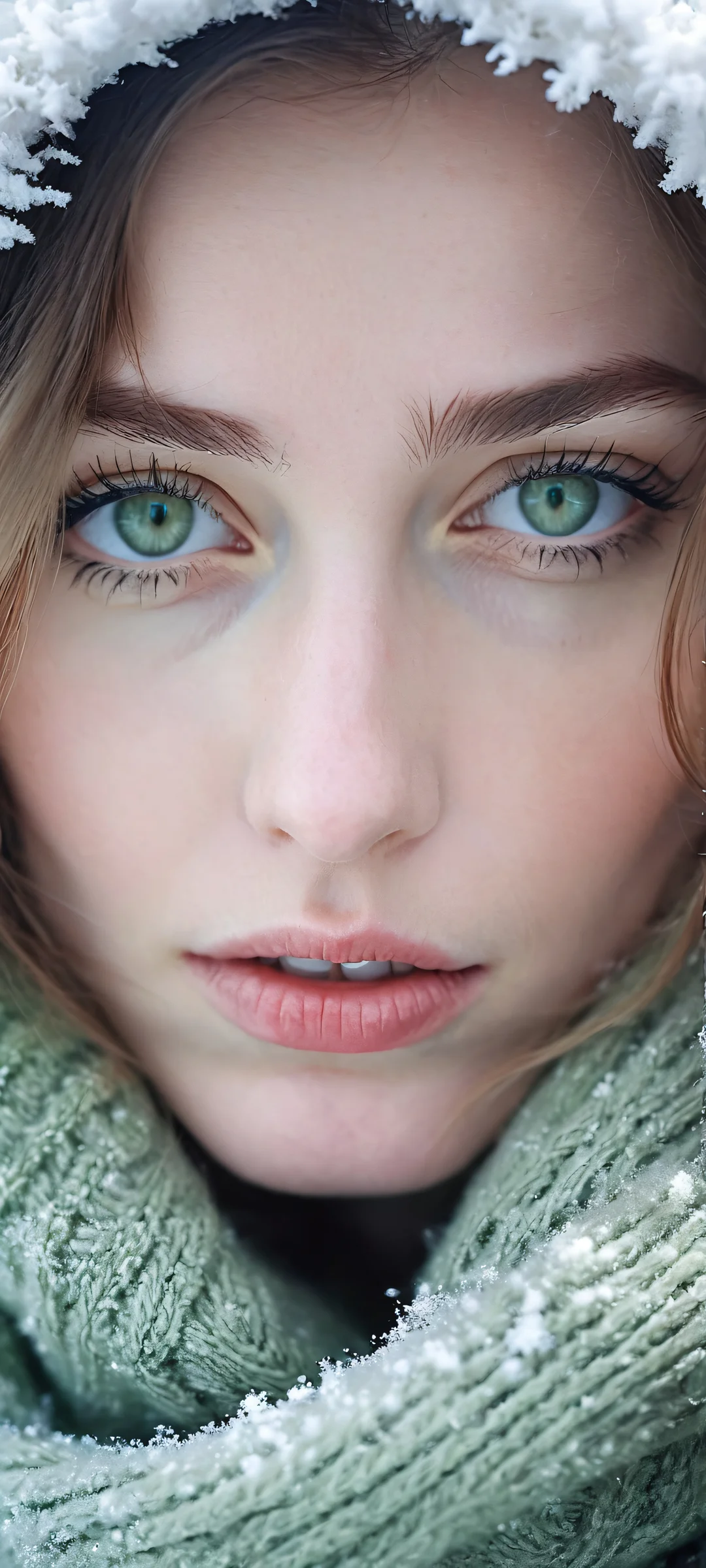 A stunning illustration of a young woman standing in the midst of a winter landscape, perfectly optimized for iPhone and Android home screens.