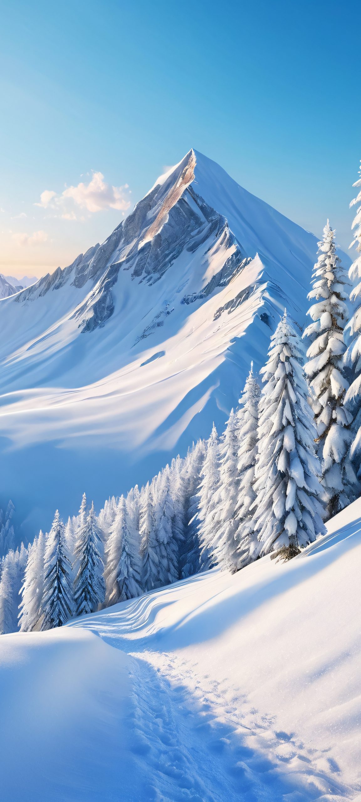 A stunning snowy mountain scene for iPhone and Android home screens, perfectly optimized for 2K QHD resolution.