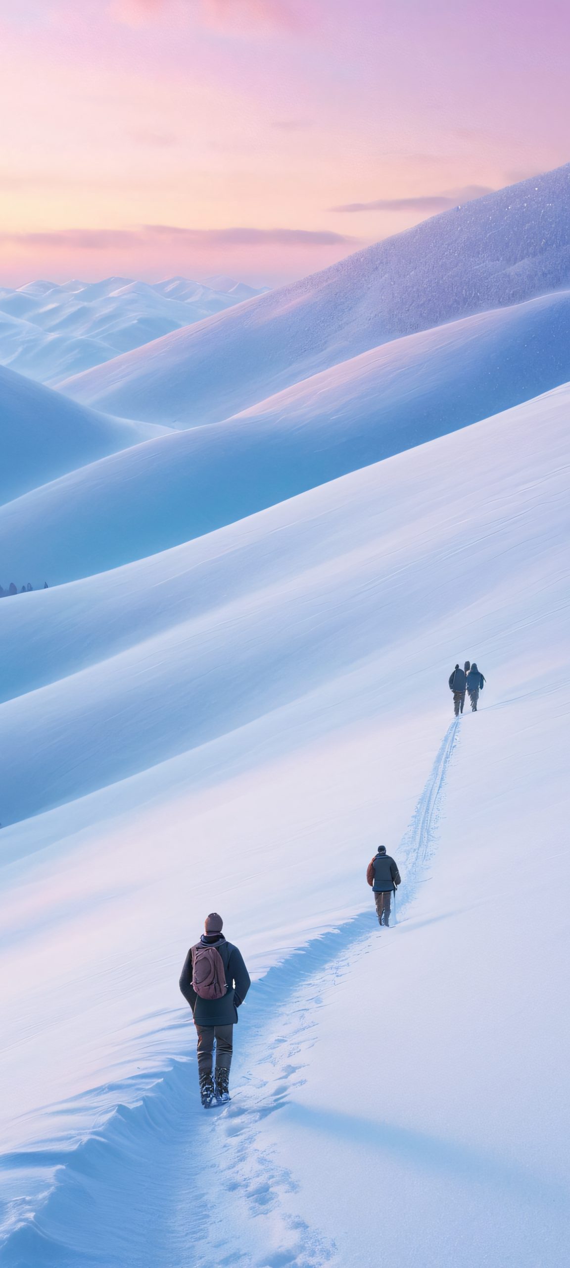 People enjoying a snowy day on an overcast sky, perfect for iPhone and Android home screens.