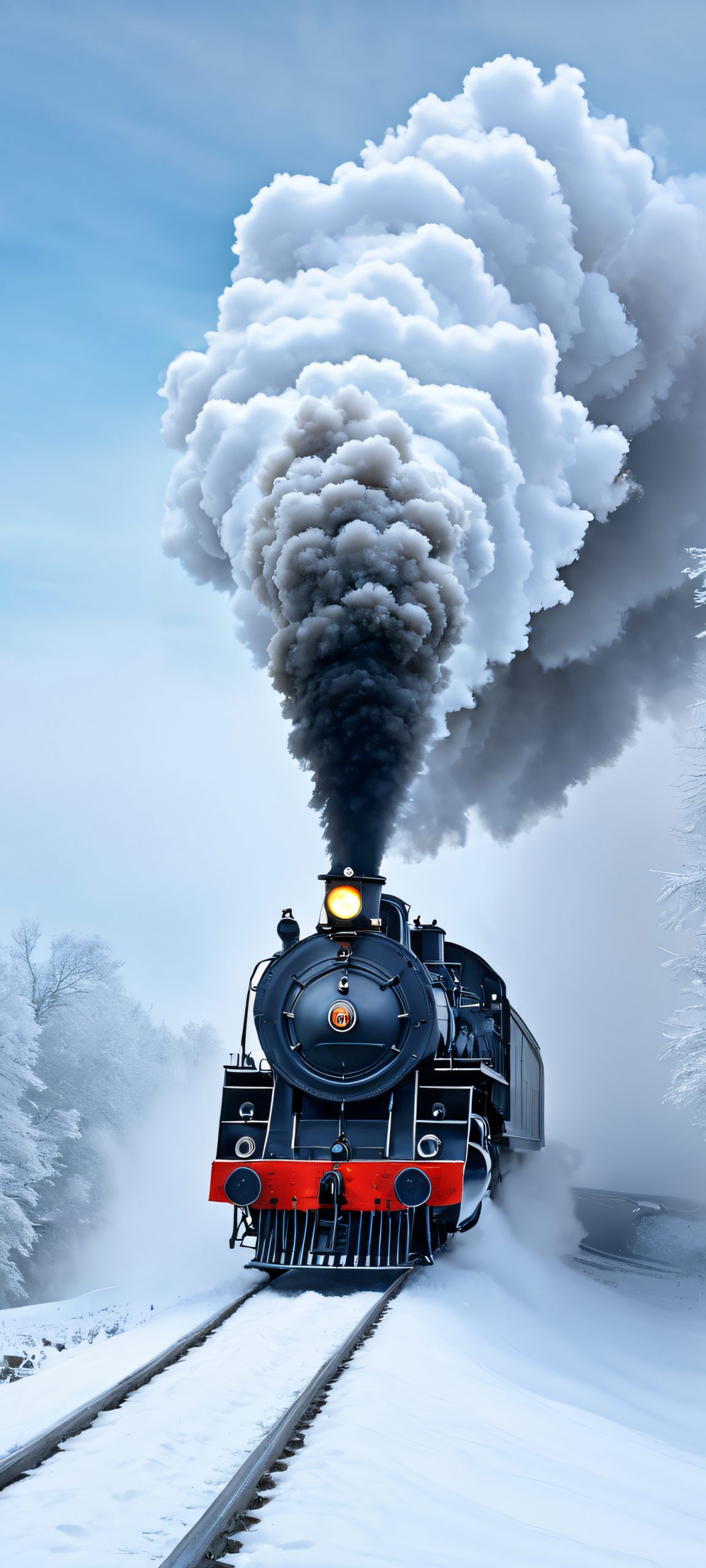 Breathtaking Steam Train scenery for iPhone and Android home screens, perfectly optimized for a winter wonderland experience