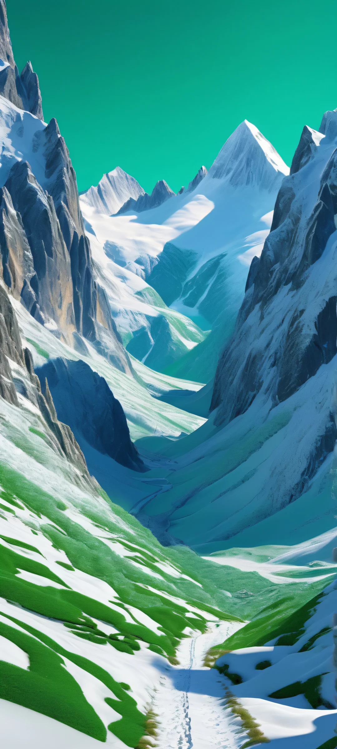 A stunning iPhone and Android wallpaper featuring the breathtaking Alpine Valley in harsh winter, with towering peaks and natural light. Perfectly optimized for your mobile home screen.