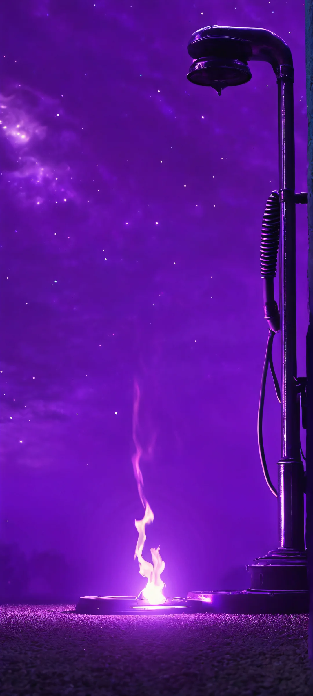 A magical scene of a witch casting a spell at night with a gas station in the background. Perfectly optimized for iPhone and Android home screens.