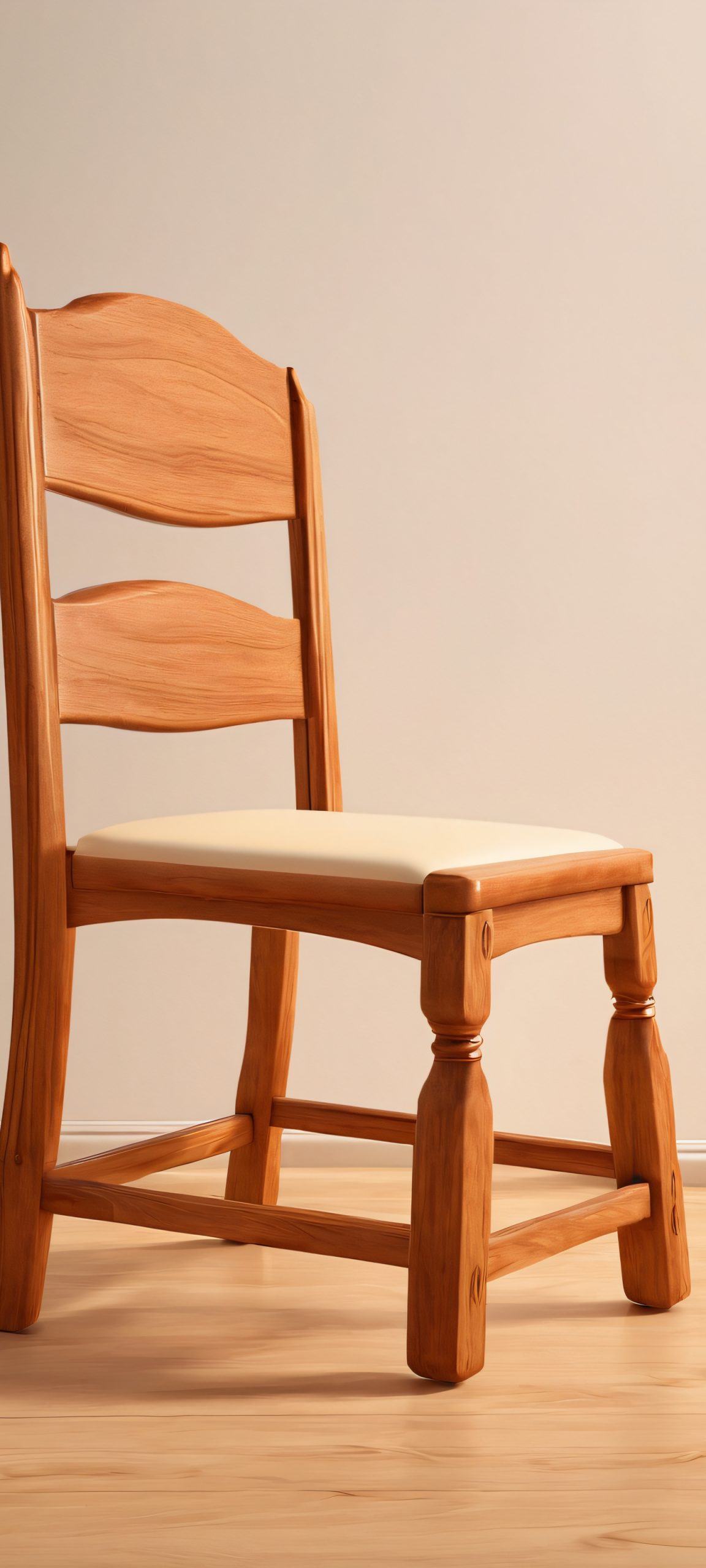 Beautiful wooden chair in a cozy indoor setting, perfectly suited for iPhone and Android screens.