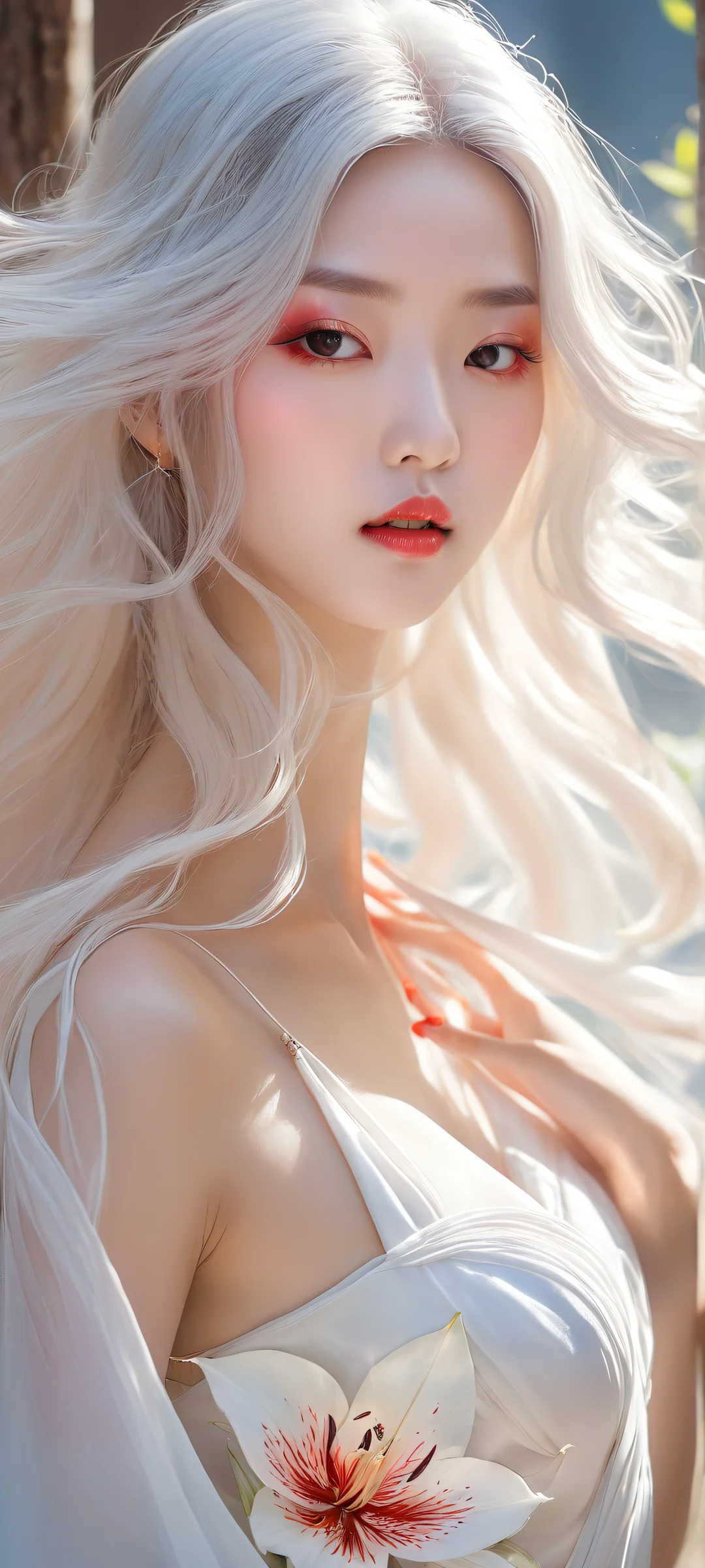 Portrait of Yao Guang in stunning Lilium725 cosplay costume for iPhone and Android mobile backgrounds, featuring intricate details, ethereal lighting, and breathtaking visuals.