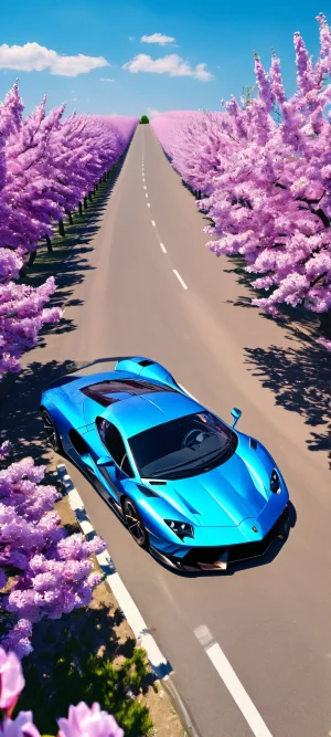 A stunning supercar soaring through a blue springtime sky on an iPhone/Android device.