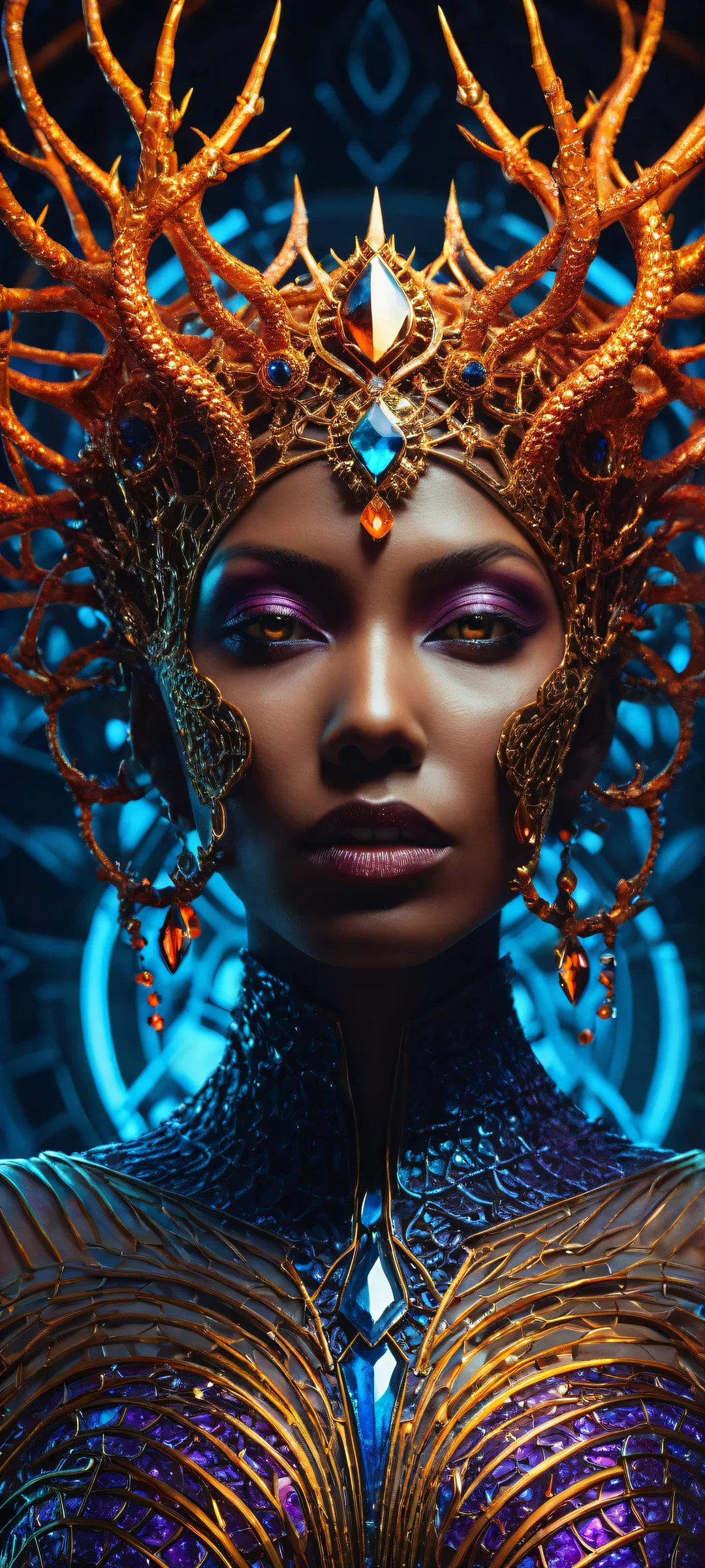 A breathtaking vertical portrait of The Aberrant Hive Queen for iPhone and Android, with intricate patterns and eerie lighting, perfectly optimized for home screens.