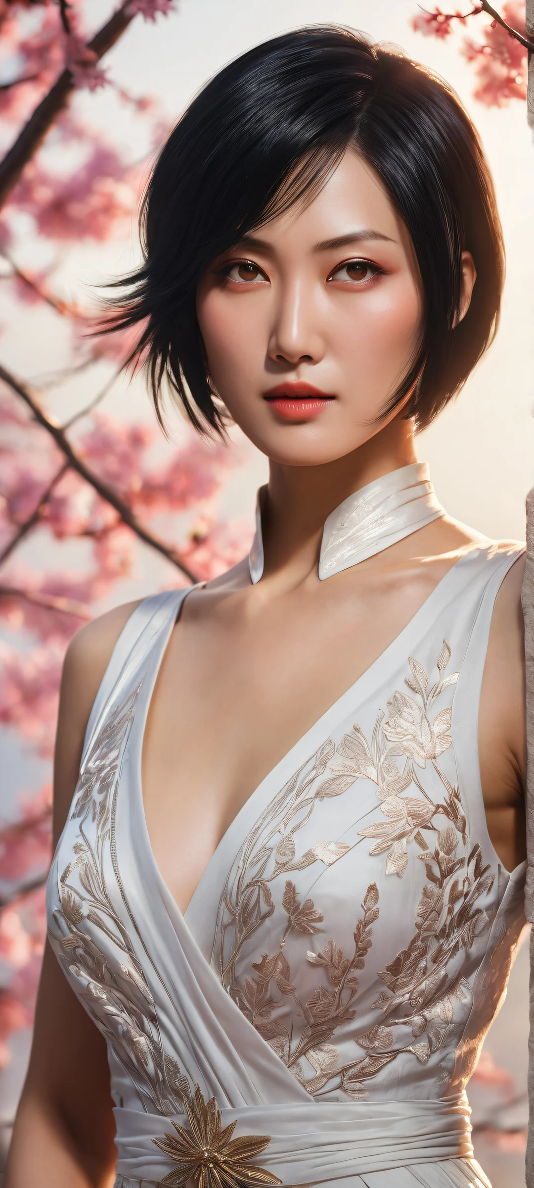 Beautiful portrait of Ada Wong on iPhone/Android with stunning micro-details and bright, radiant colors.