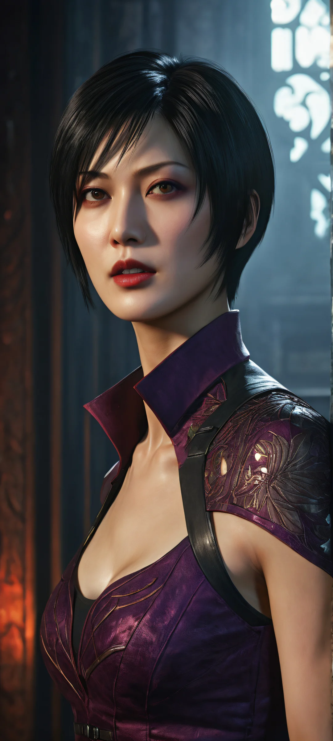 Ada Wong portrait with intense facial expression, perfect for iPhone/Android wallpapers