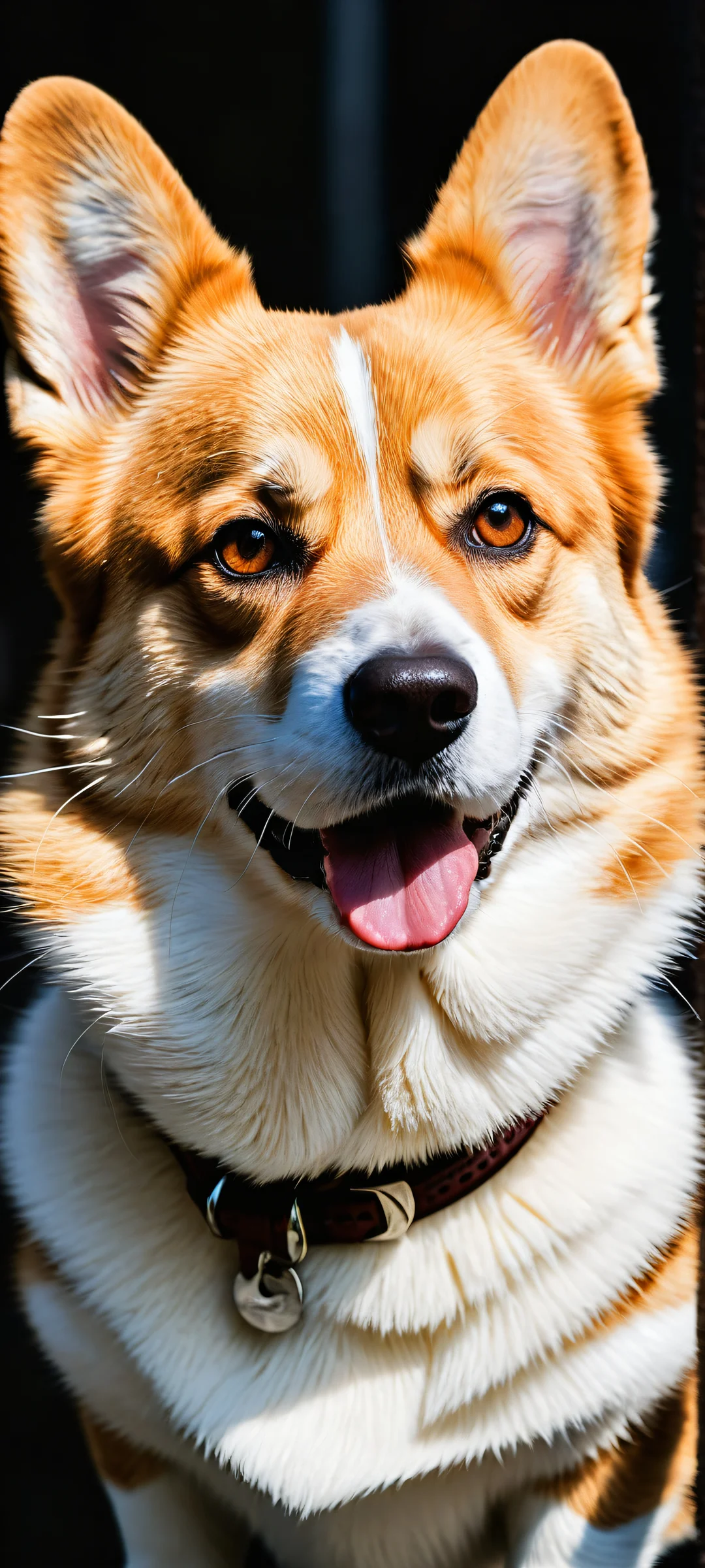 iPhone and Android wallpapers featuring an adorable corgi with intricate details and a stunning void background.