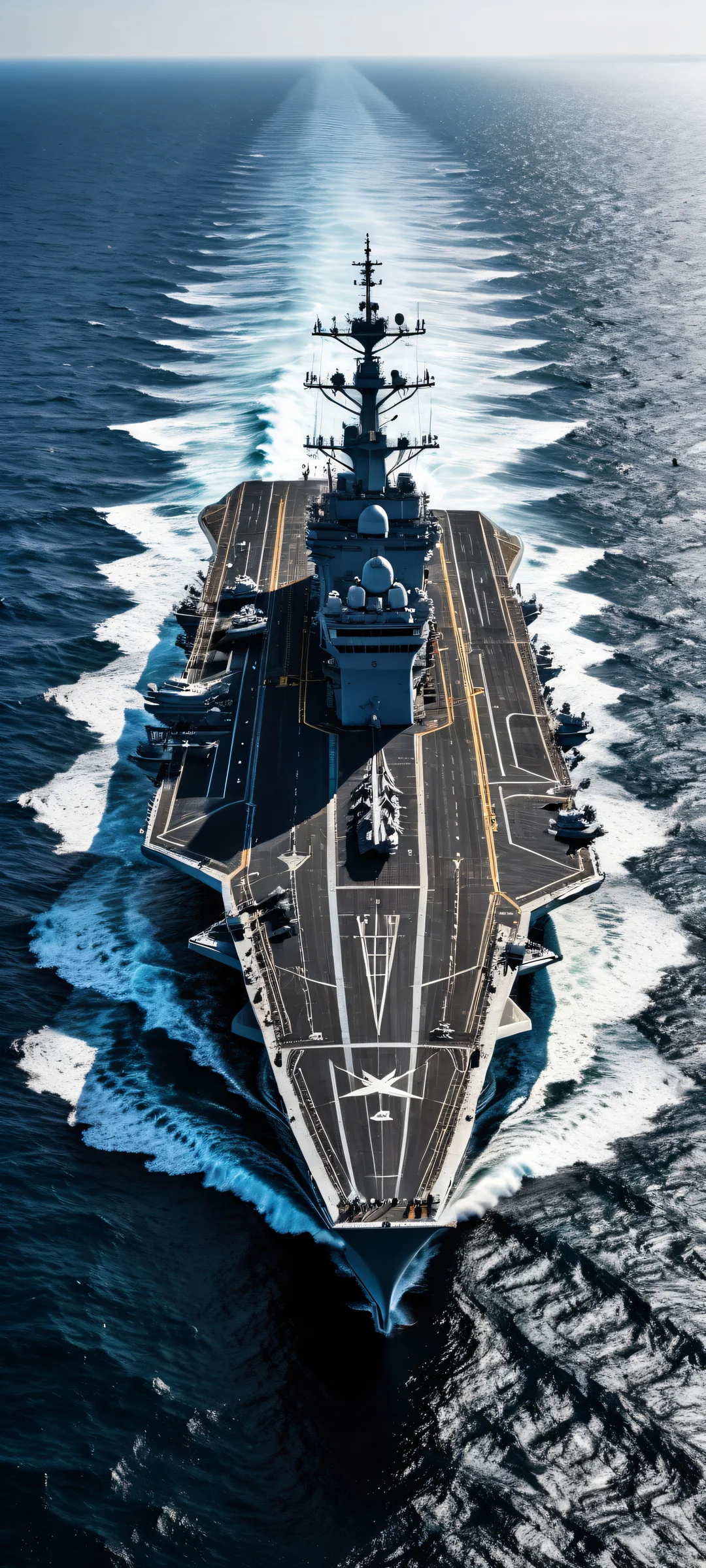 An aircraft carrier artwork for iPhone/Android with intricate details and a vast ocean background