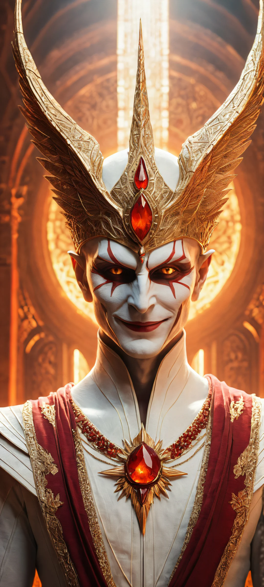 A stunning vertical portrait of Alastor on iPhone/Android, with intricate details and ethereal lighting.