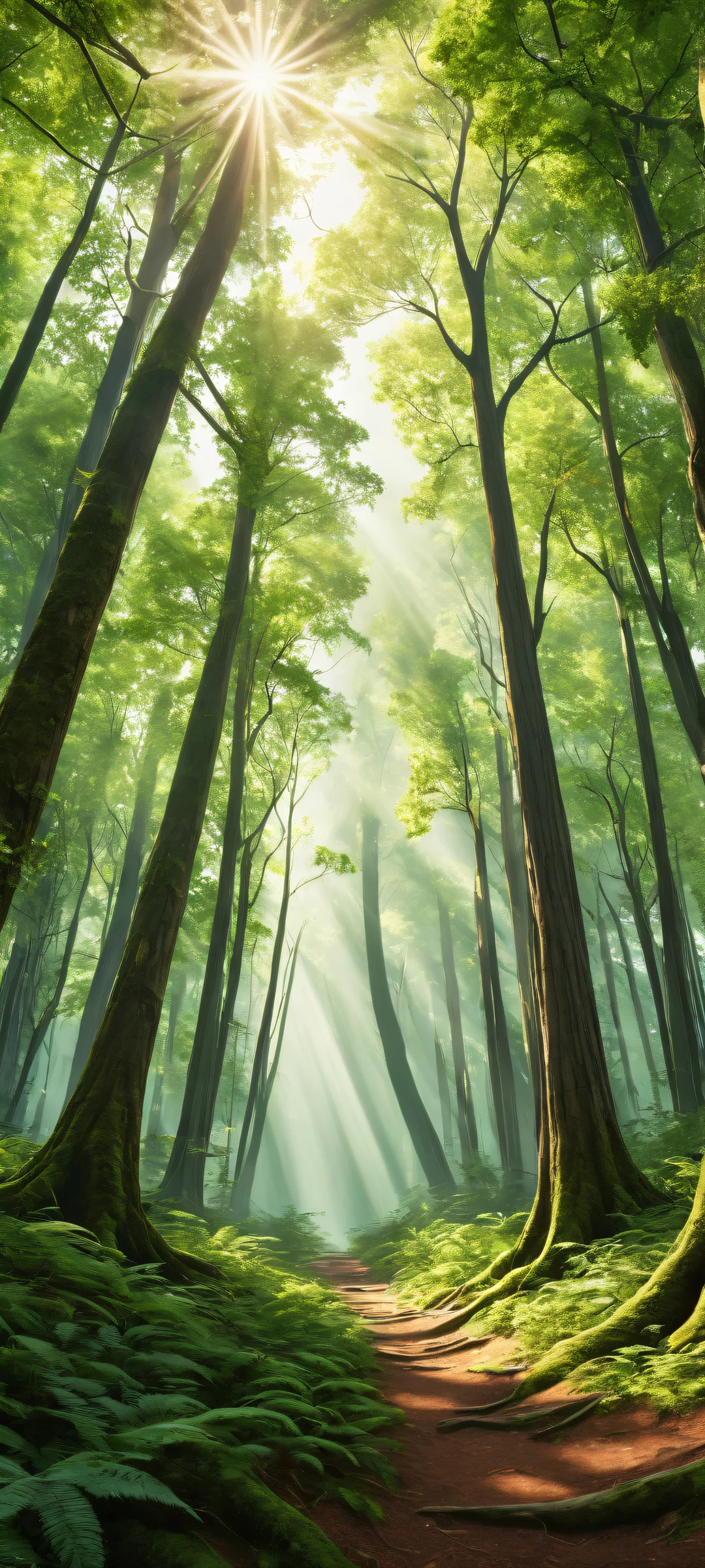 A serene and breathtaking digital art piece of Ancient Trees placed in the lower-middle against a vast pure void, perfectly optimized for iPhone, Samsung Galaxy, and Android home screens.