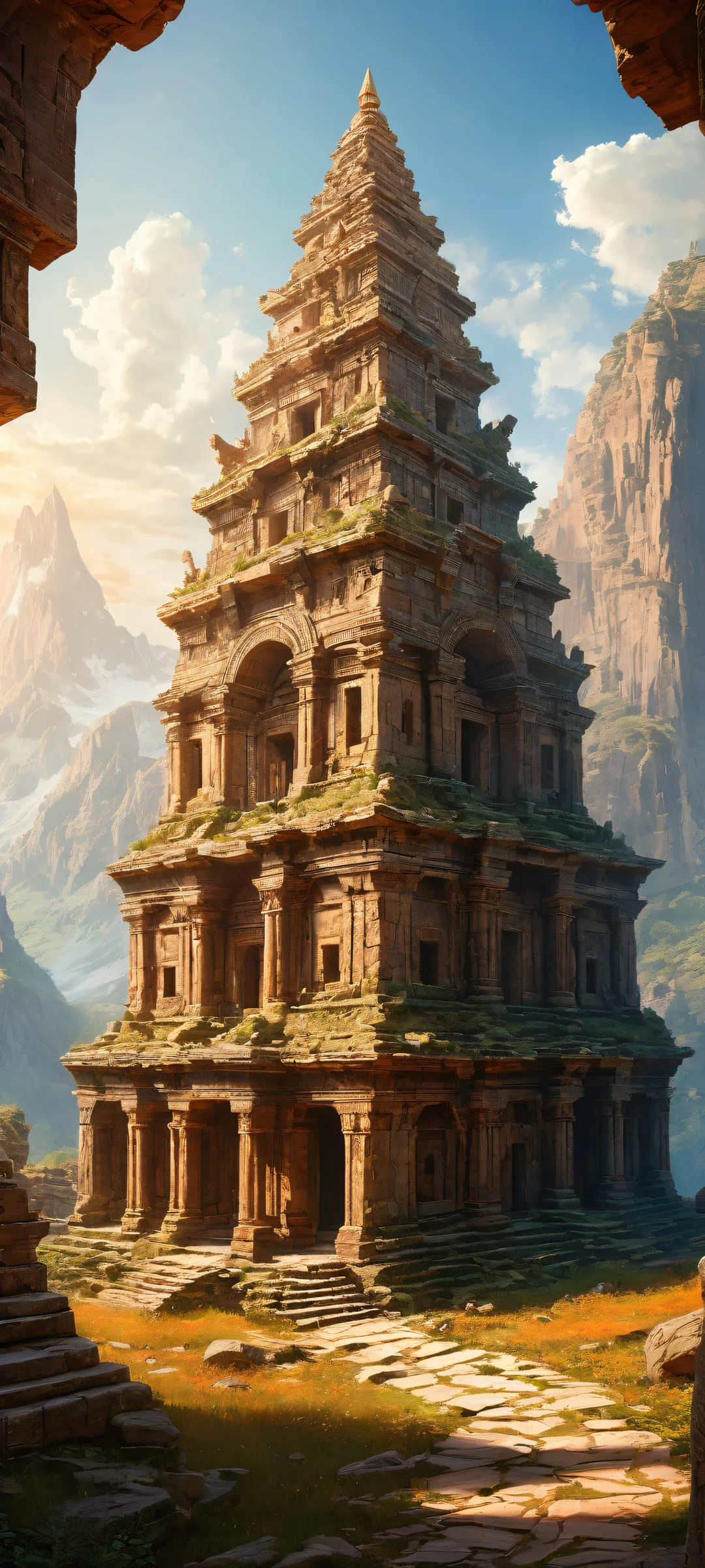 Majestic ancient ruin on a pristine void background, perfect for iPhone/Android wallpapers. Stunning visual impact and clarity.
