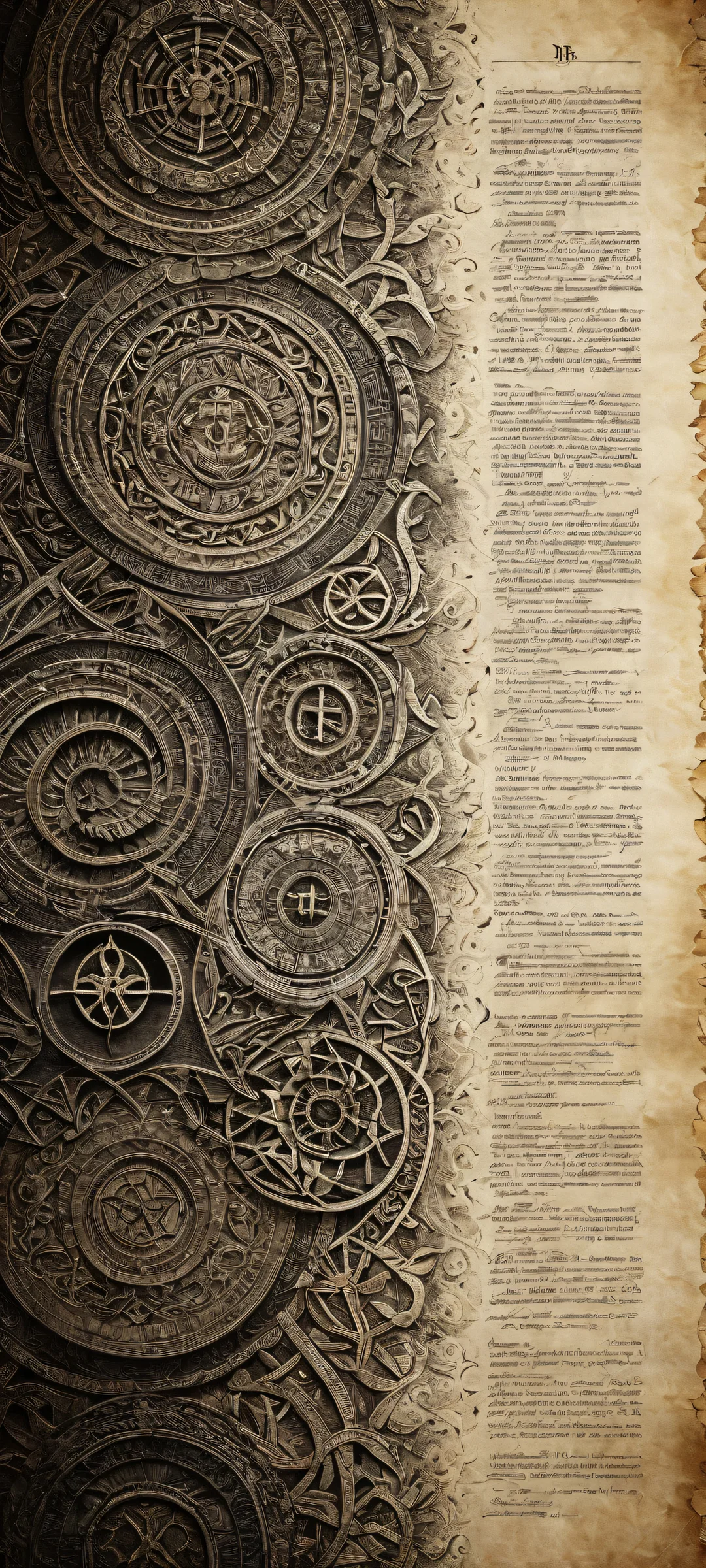 iPhone and Android users, immerse yourself in the mystical world of ancient scrolls, where forgotten knowledge unfolds with intricate micro-details. Explore the swirling vortex of energy at the bottom half.