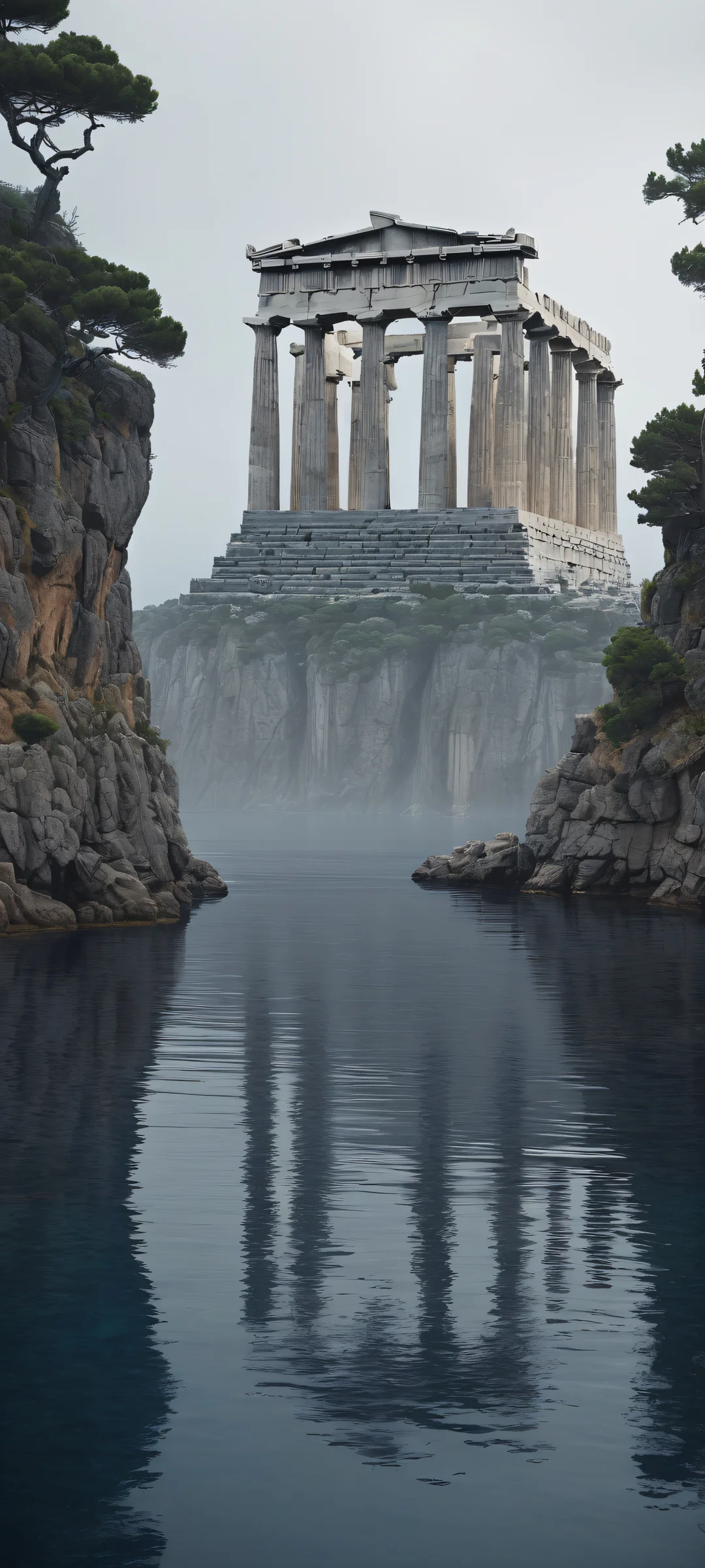 Greek temple with micro-details, iPhone/Android perfect black and white contrast.