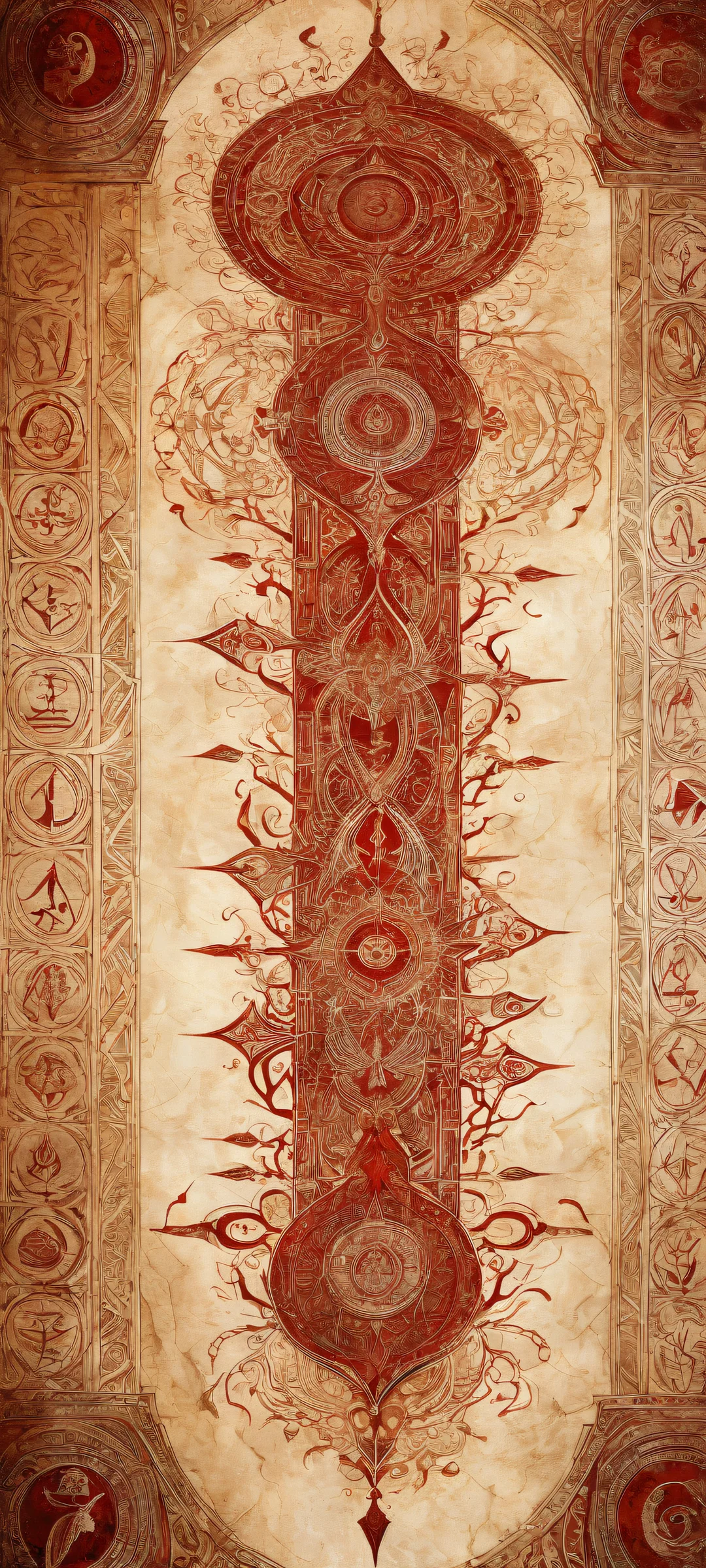 Ancient Secrets Unveiled 2K QHD Home Screen iPhone/Android Wallpaper - Ancient scrolls with mystical runes and engravings, a secret world of fantasy unfolds in the void.