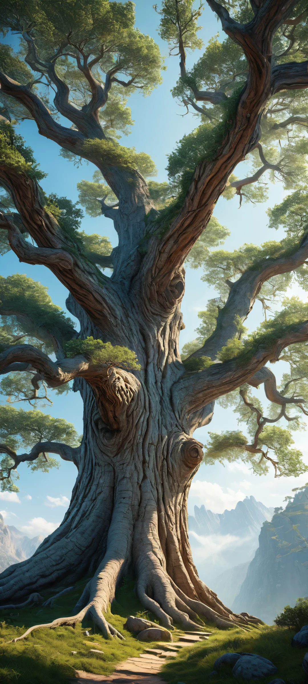 Majestic ancient tree on a serene and peaceful background with iPhone/Android