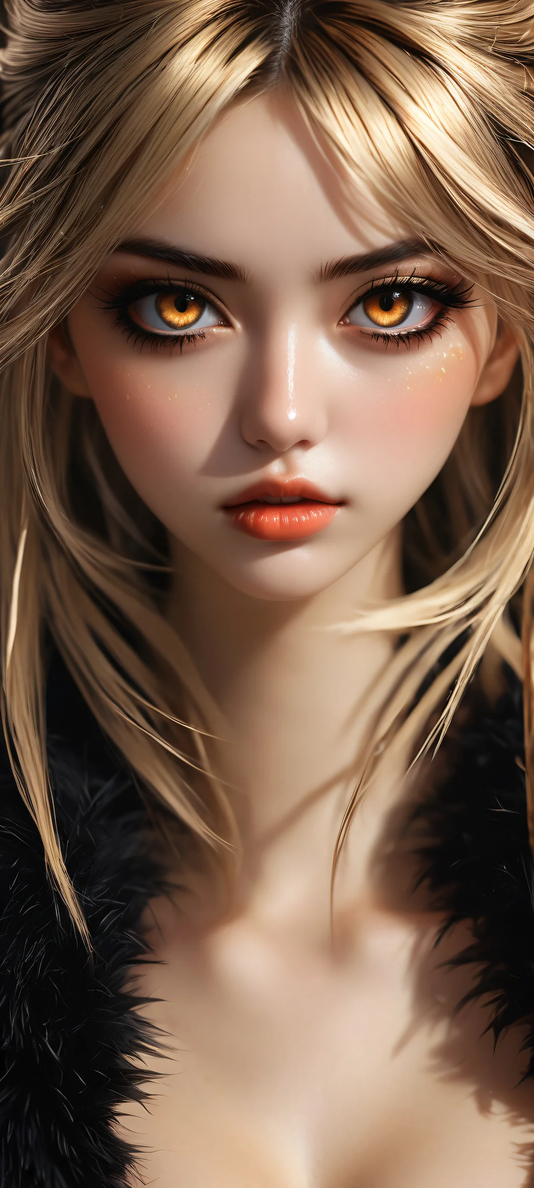 Beautiful anime girls on a black background with intricate details and textures, iPhone/Androidのホーム画面に完全に最適化.