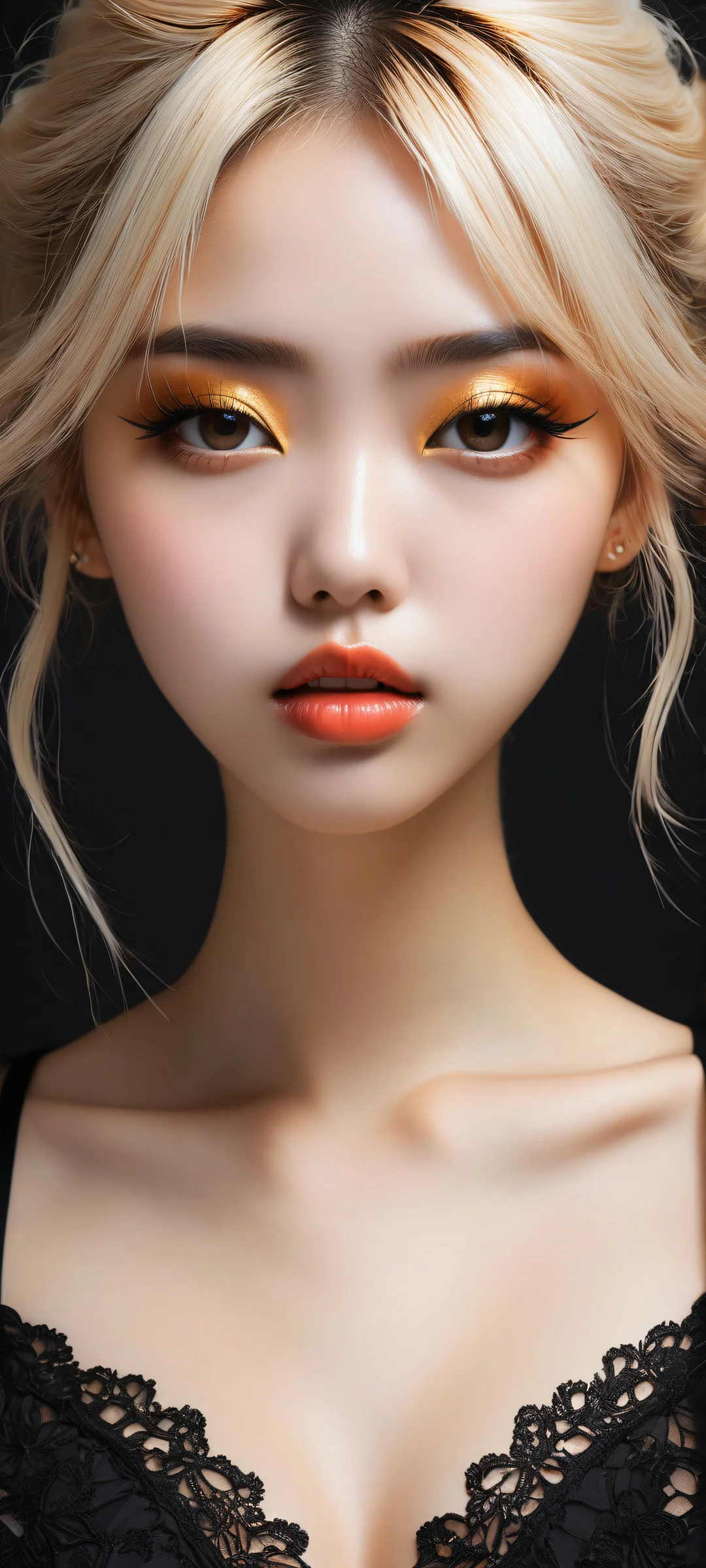 A stunning vertical portrait artwork featuring anime girls against a black background with intricate micro-details. Perfect for iPhone and Android home screens.