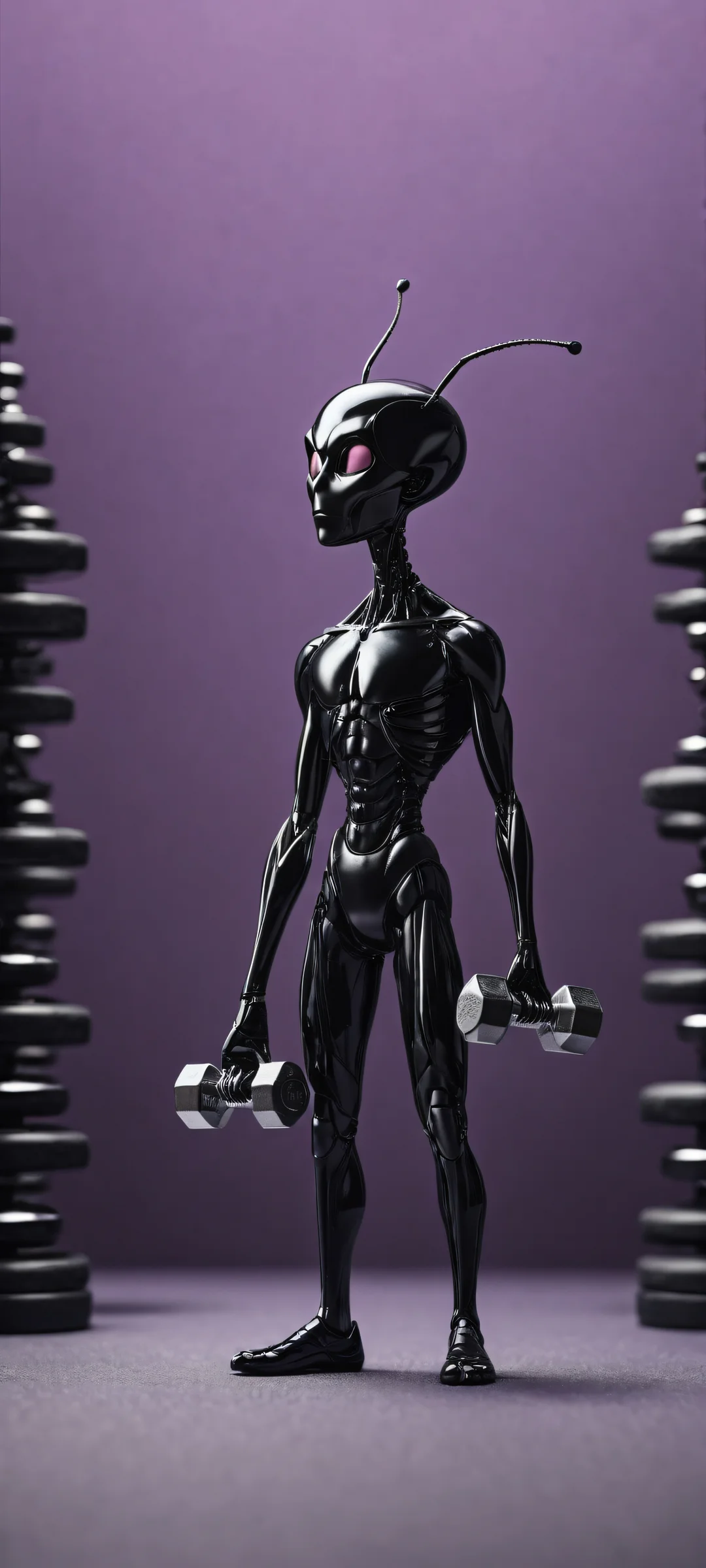 An ant lifting a tiny dumbbell on an iPhone/Android screen. Perfectamente optimizado para la pantalla de inicio de tu móvil.