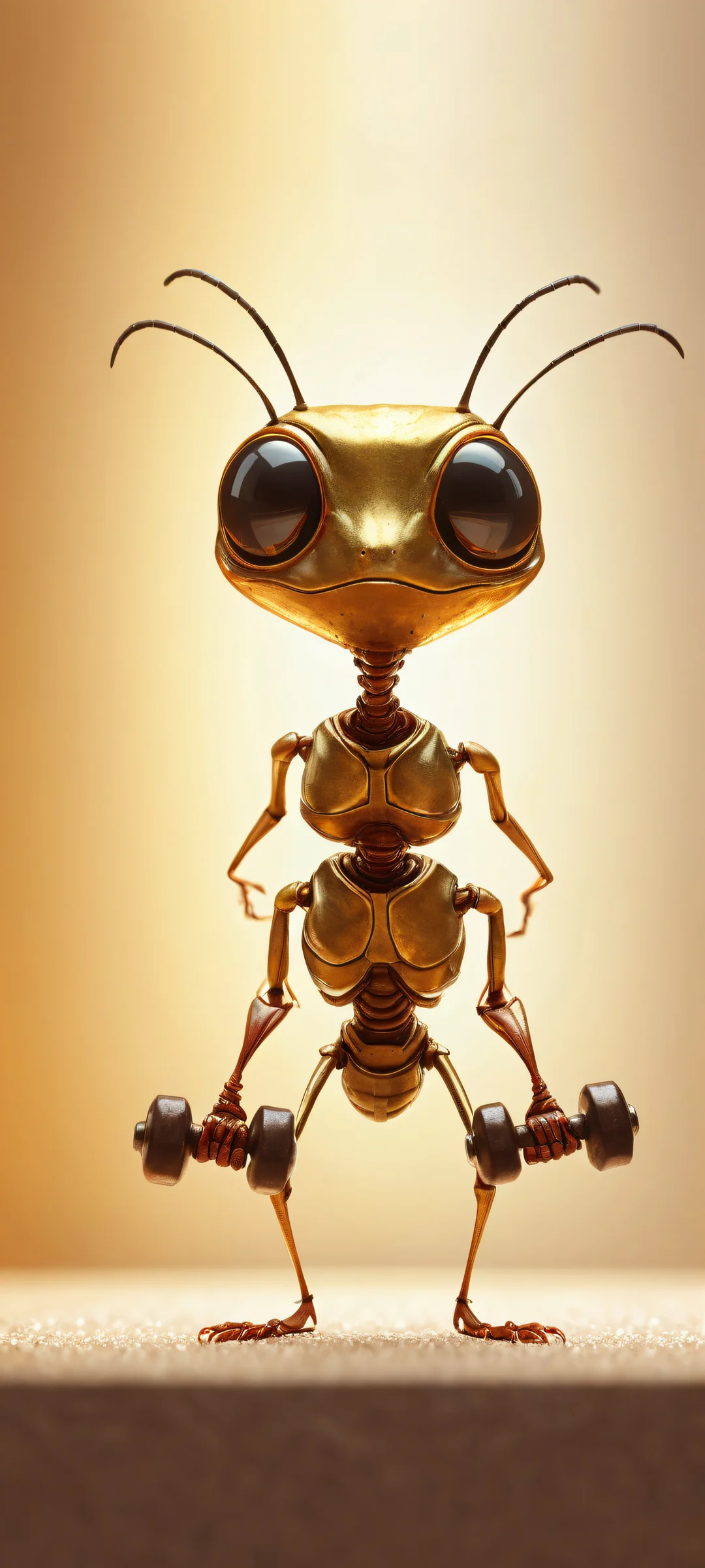 iPhone and Android user can set this breathtaking portrait wallpaper featuring Ant lifting a tiny dumbbell, showcasing perfect composition and intricate micro-details.