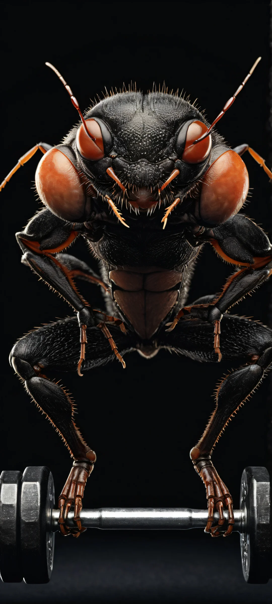 A tiny ant lifting a dumbbell, perfect for iPhone and Android home screens. Perfectly optimized for crisp display on various devices.