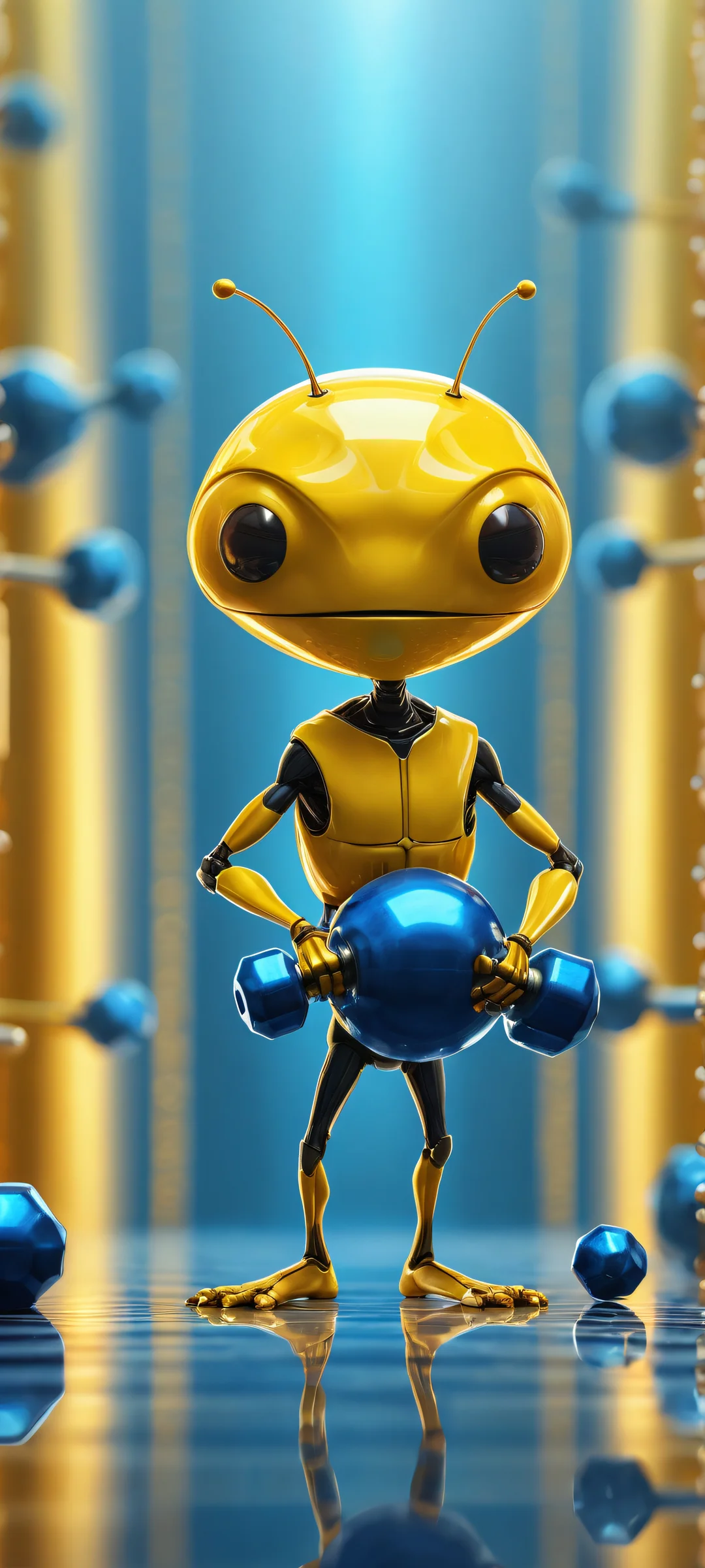 A breathtaking vertical portrait of an ant lifting a tiny dumbbell on iPhone/Android devices