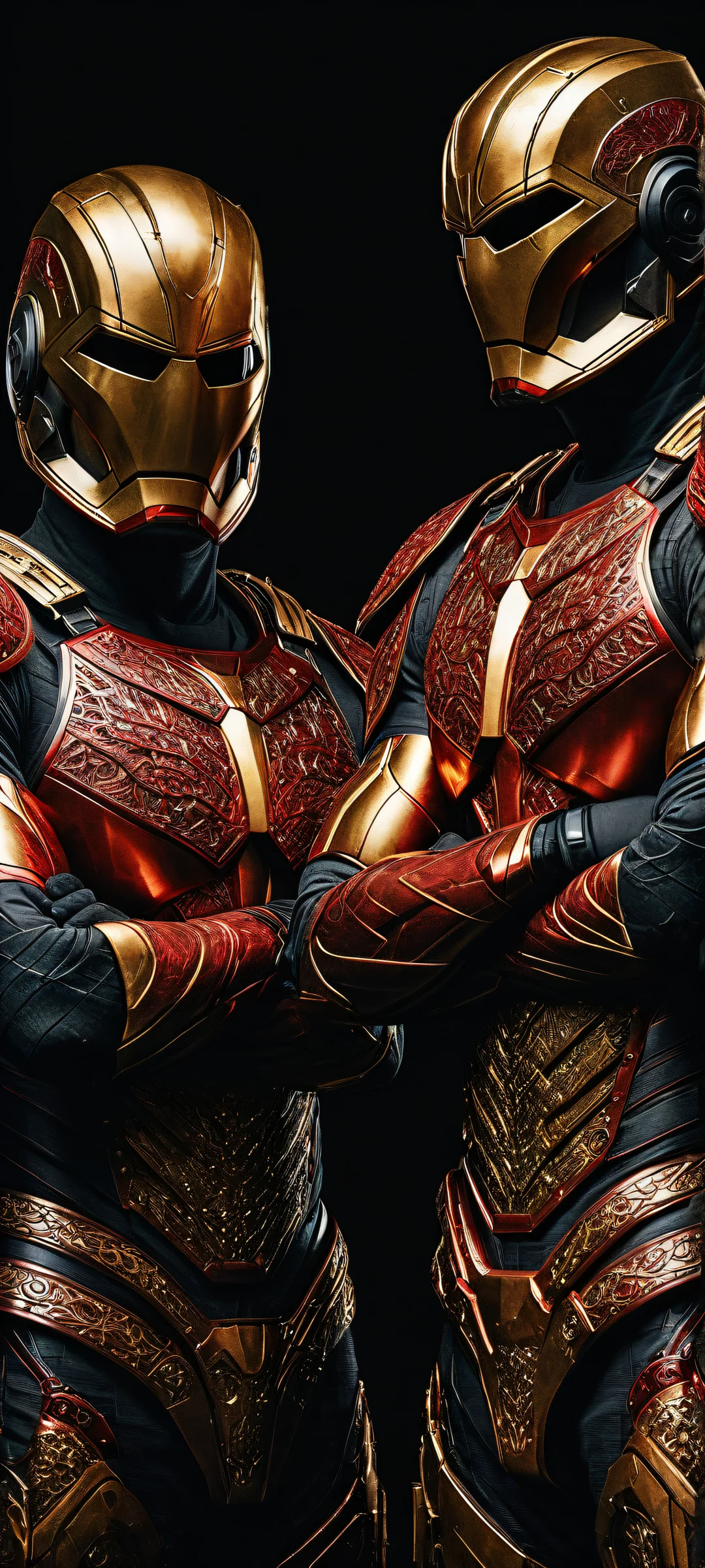 Two armored men standing against a pure void background on an iPhone/Android home screen.