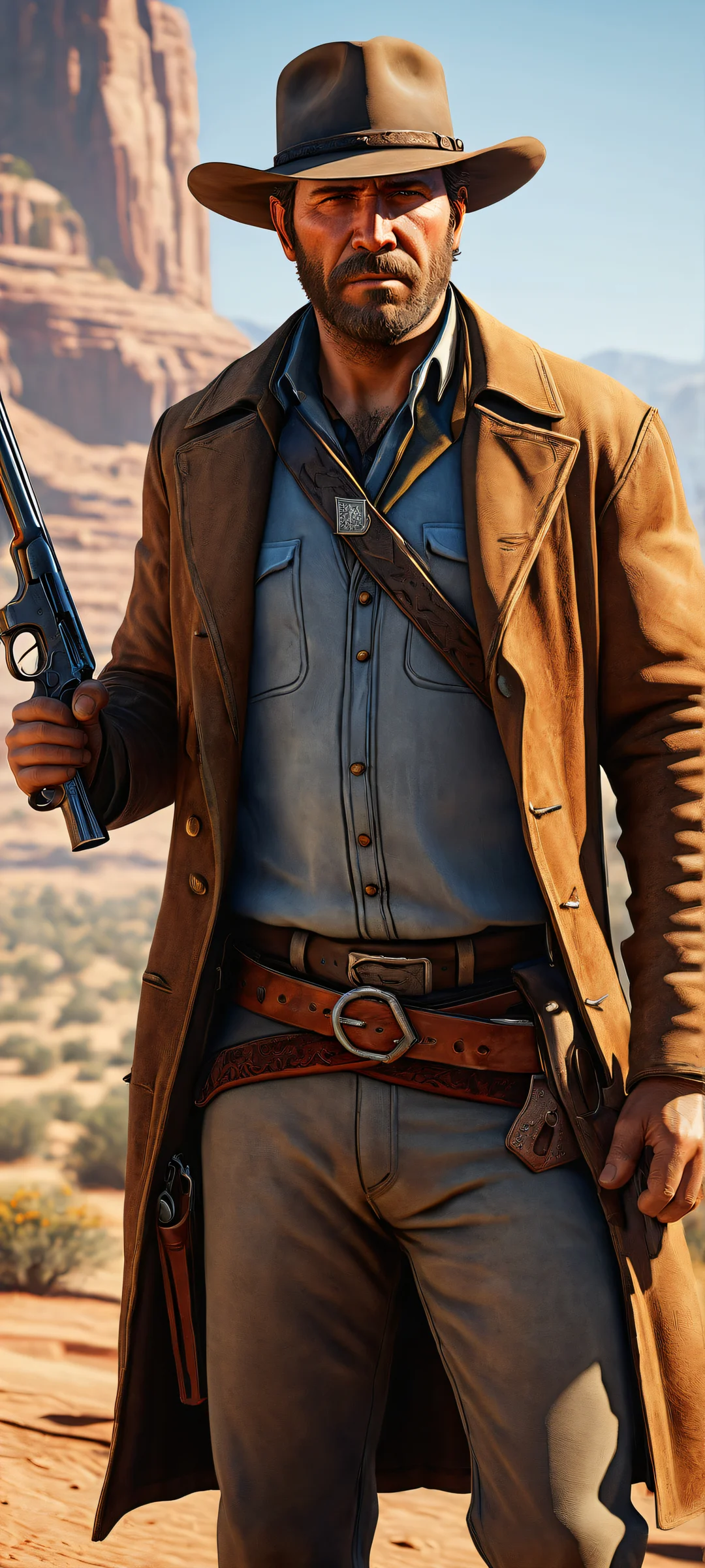 A stunning portrait of Arthur Morgan from the Wild West, perfectly suited for iPhone/Android home screens. Showcase your love for award-winning digital art with this breathtakingly detailed artwork.