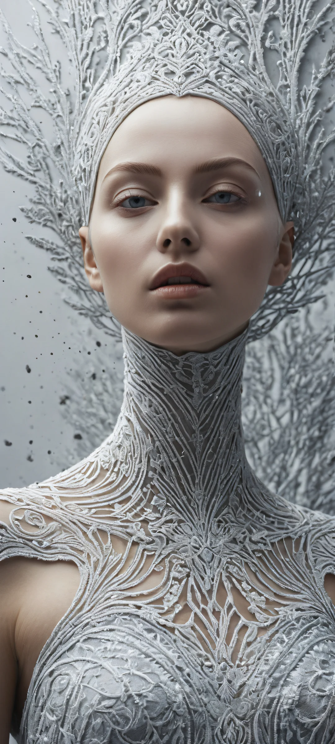 A figure wrapped in ash-like fabric stands out against a pure void background, perfectly optimized for iPhone and Android home screens.