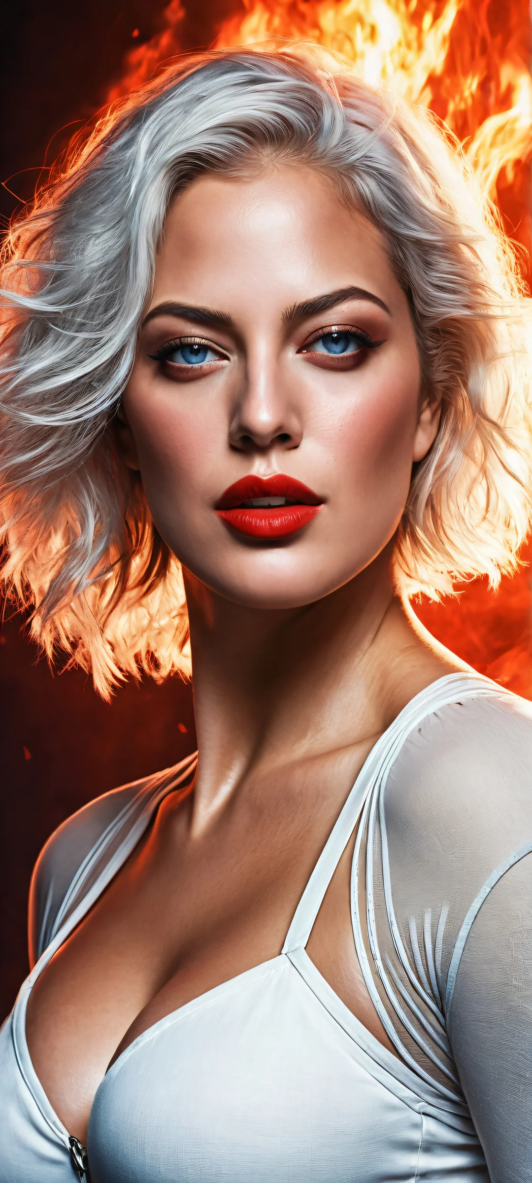 A stunning portrait of Ashley Graham from Resident Evil, with intricate details and a dramatic apocalyptic backdrop. iPhone/Androidのホーム画面に最適.