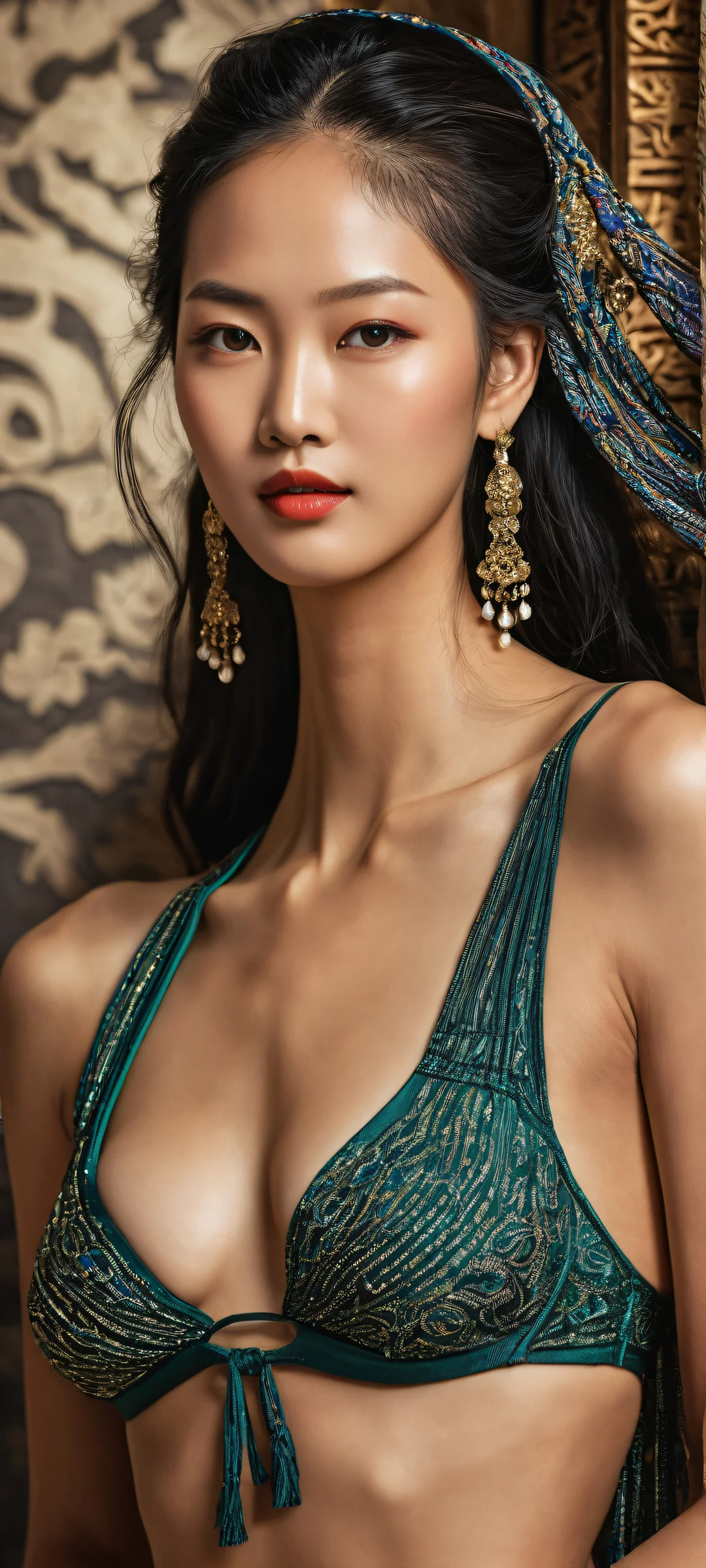 Beautiful Asian woman with intricate details on iPhone/Android