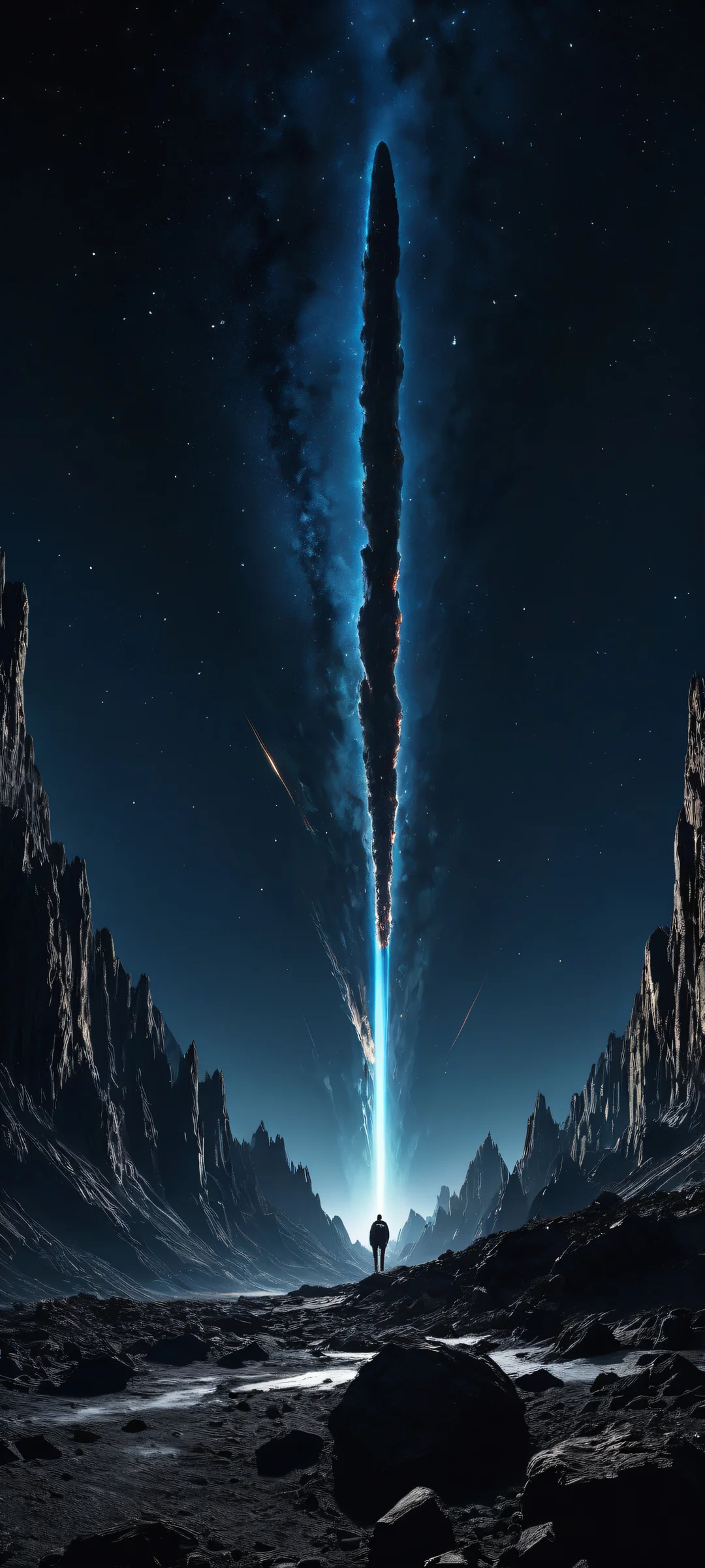 iPhone/Android compatible wallpaper featuring an asteroid with intricate details and a vast void in the background.