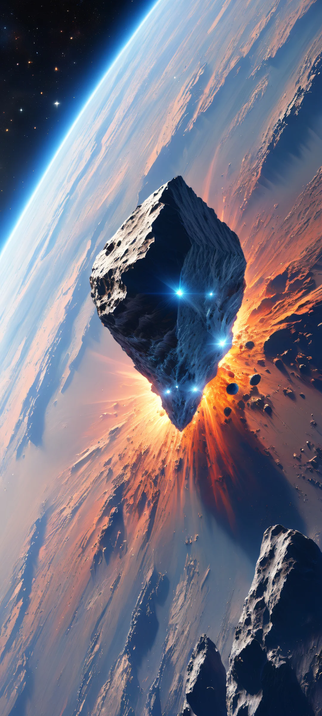 Breathtaking portrait of an asteroid against a pure void, perfectly optimized for iPhone/Android home screens