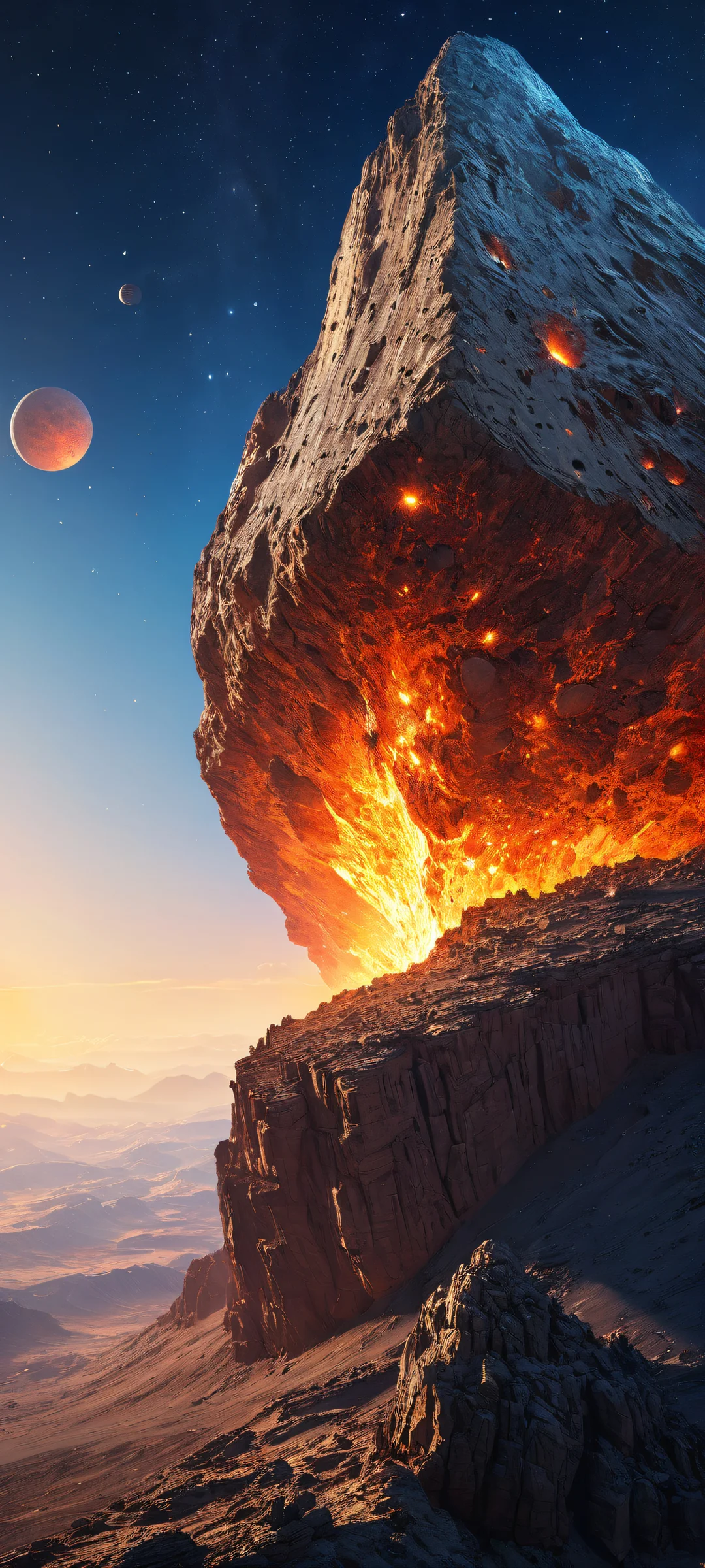 Majestic asteroid on a star-filled background, iPhone/Androidのホーム画面に最適