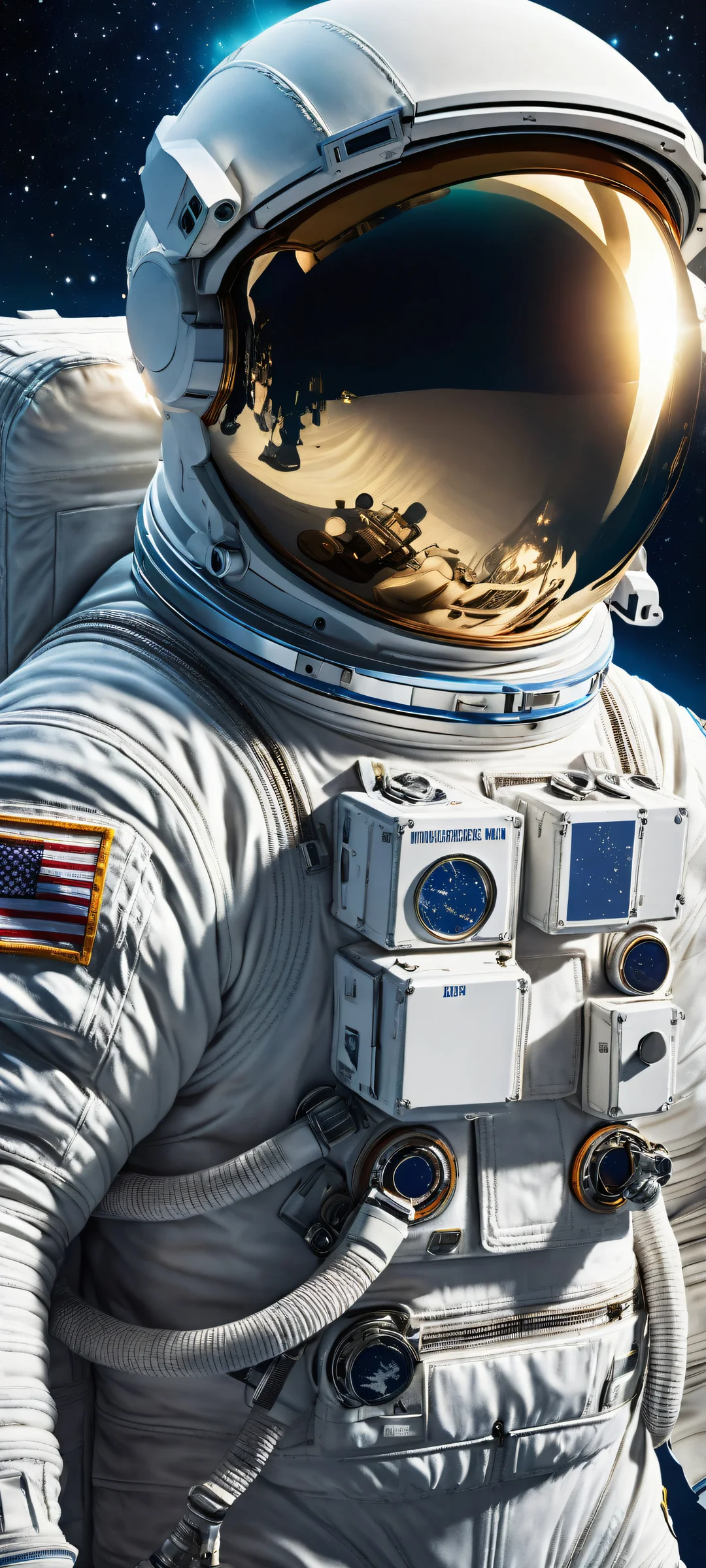 Beautiful astronaut portrait with stars and planets on iPhone/Android home screens