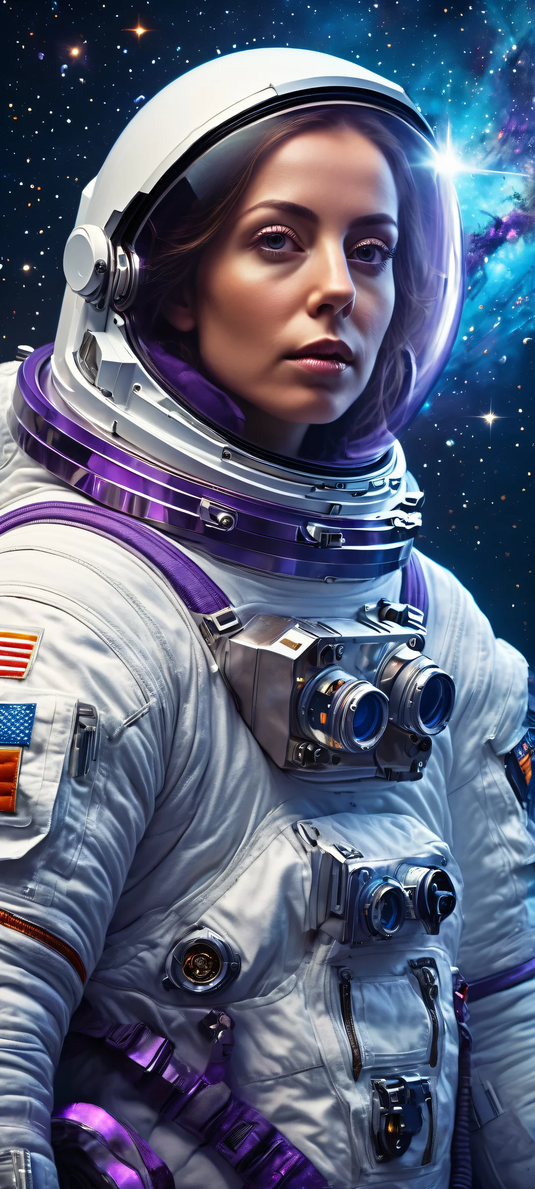 Beautiful astronaut portrait on iPhone/Android, stars and nebulae in stunning detail, perfectly optimized for home screens.