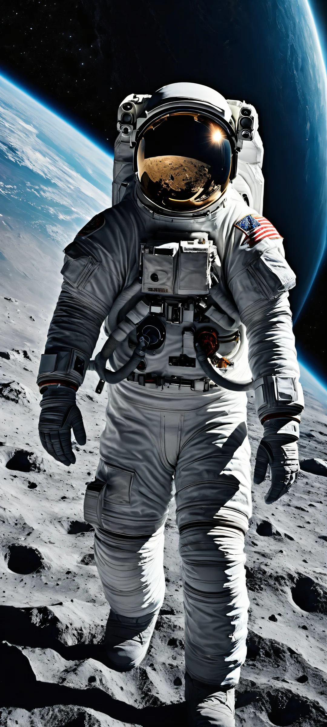 Astronaut in Cosmic Vastness Lock Screen for iOS & Androïdeparfaitement optimisé pour les écrans d'accueil iPhone et Android Award-winning digital art of an astronaut in the vast emptiness of space, perfectly optimized for iPhone and Android home screens.