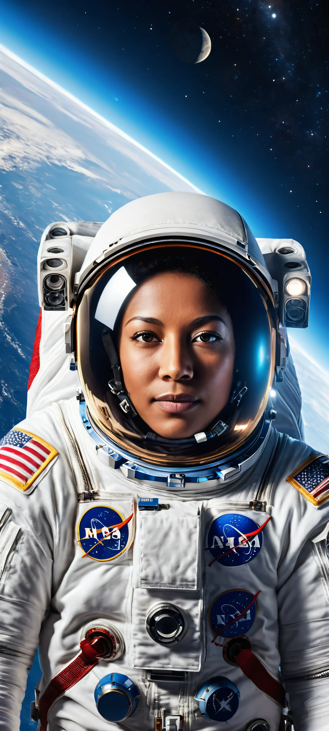 Astronaut in the Cosmos 2K Phone Wallpaperperfeitamente otimizado para telas iniciais de iPhone e Android An astronaut stands proudly amidst a star-filled universe, perfectly optimized for iPhone and Android home screens.