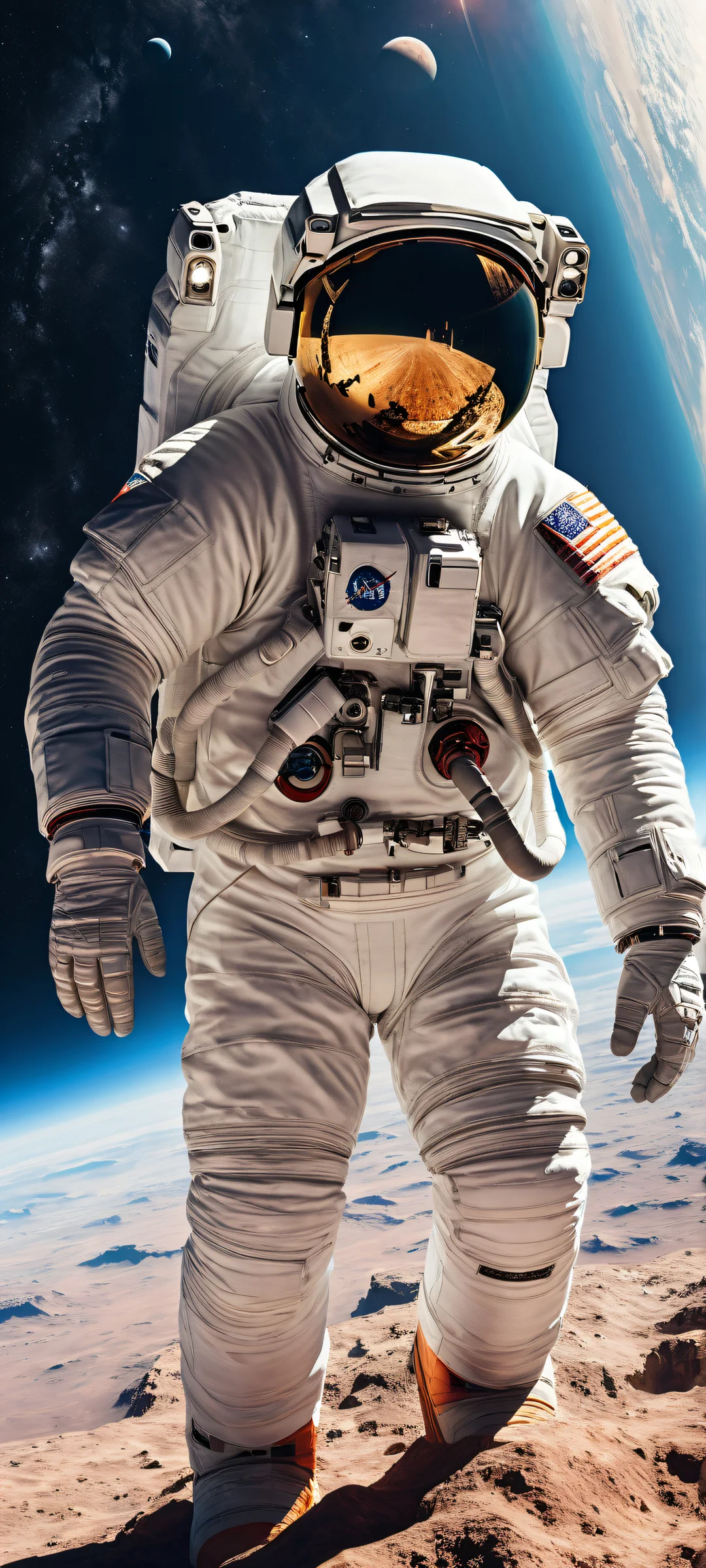 iPhone and Android compatible astronaut wallpaper with breathtaking distant planet background, perfectly optimized for mobile devices.