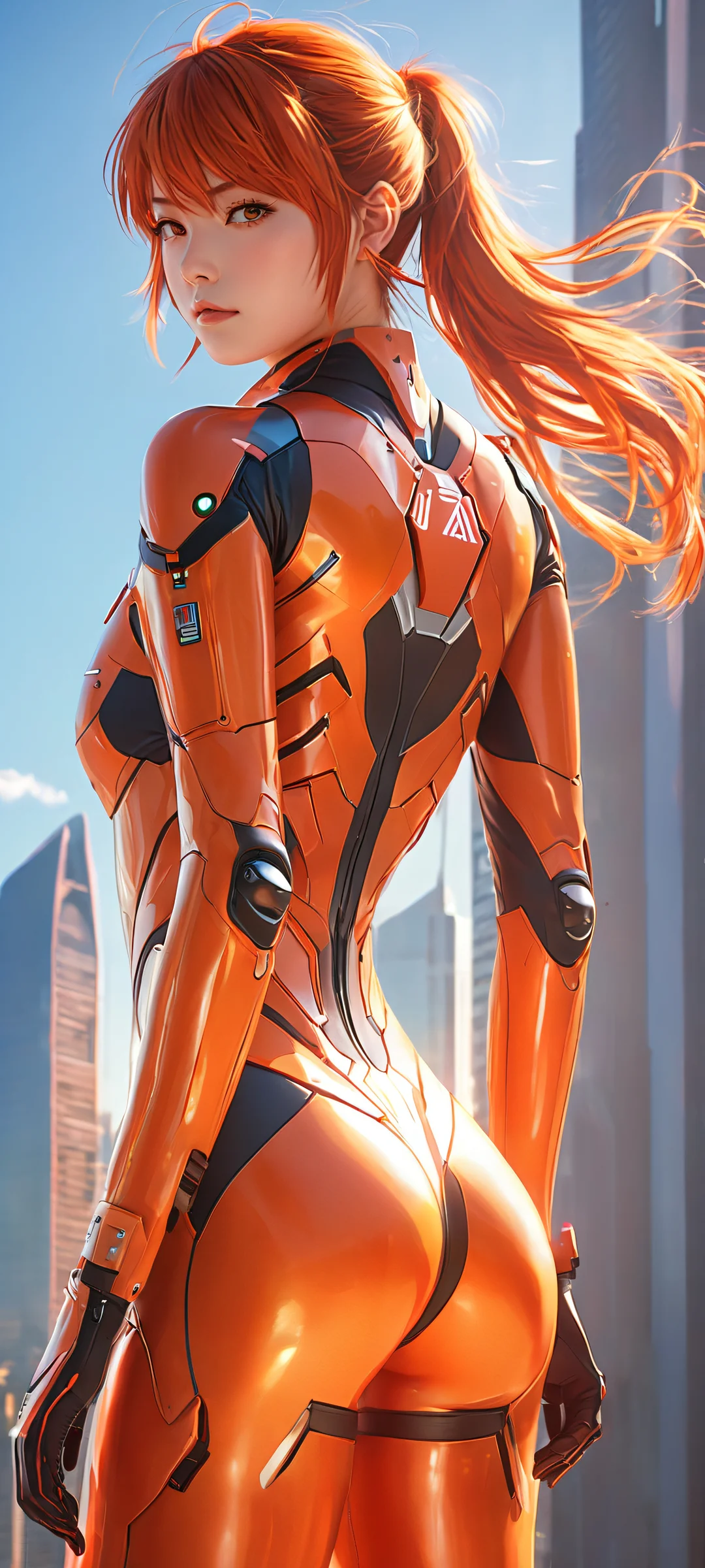 Breathtaking portrait of Asuka Langley Soryu on iPhone and Android, with insane micro-details, perfekt für Home-Bildschirme.